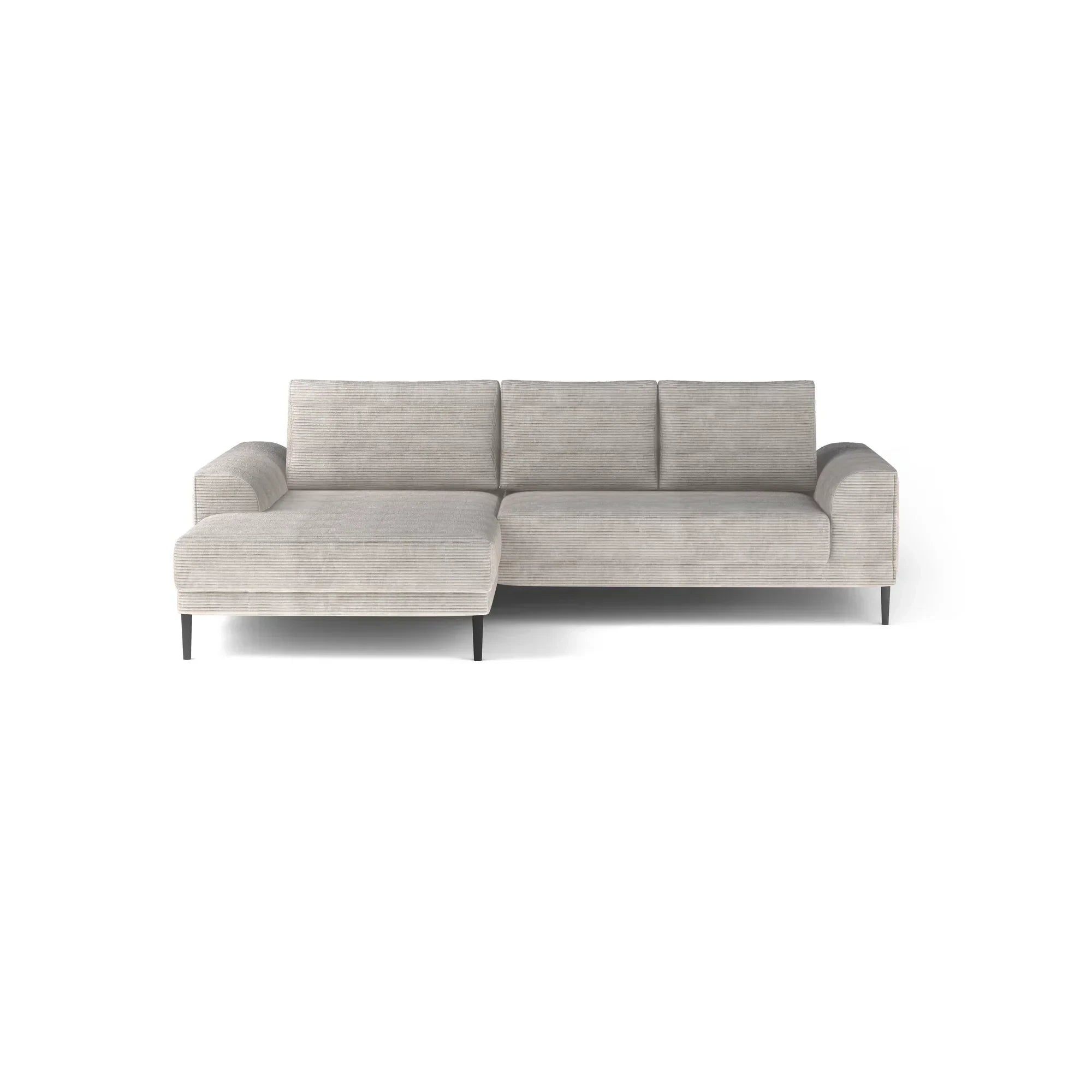 Coltar extensibil CAPITOL, sezlong stanga, stofa catifelata gri - Whisper 17, cu lada depozitare, 276x175x89 cm