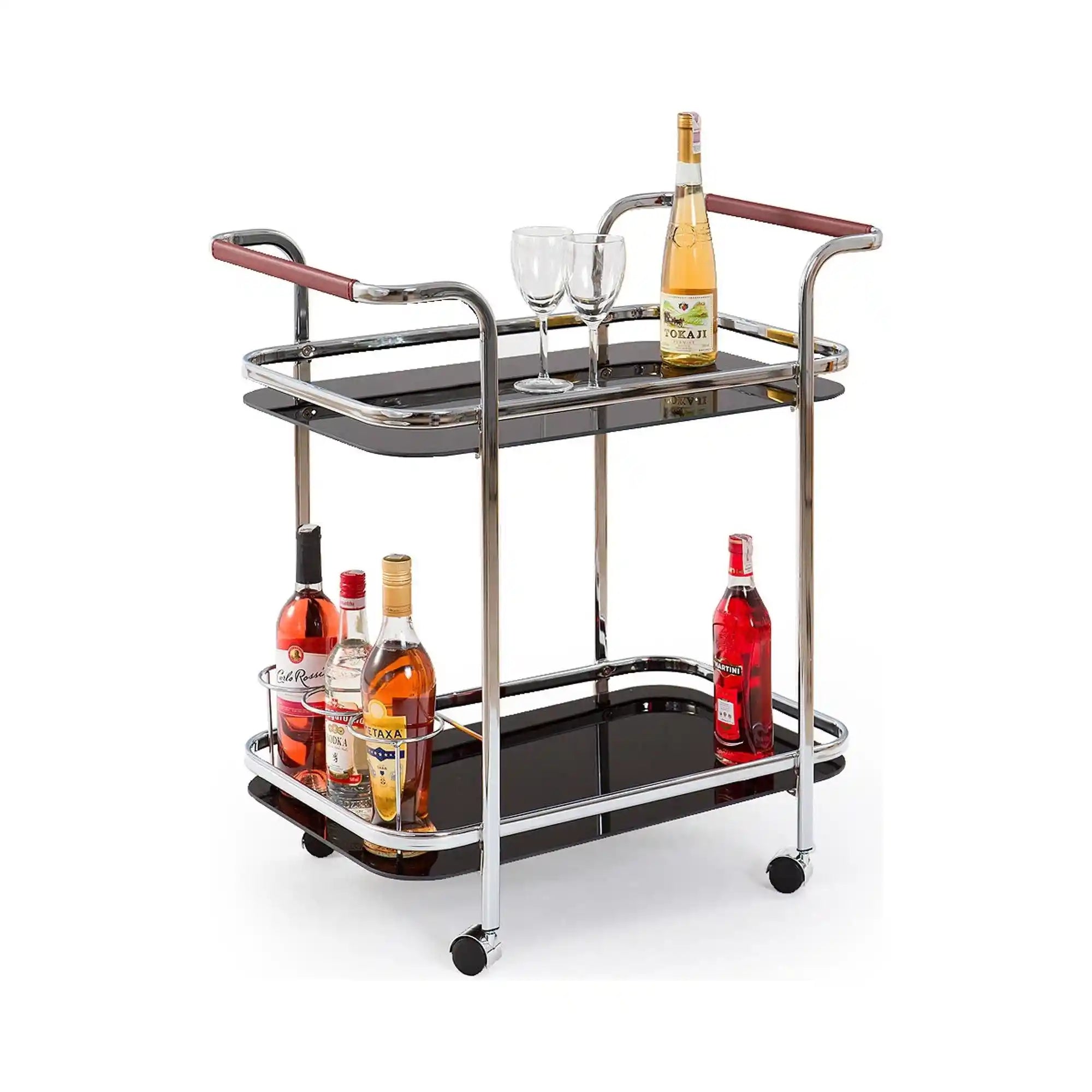 Carucior servire BAR7, negru/crom, sticla/otel, 69x42x74 cm