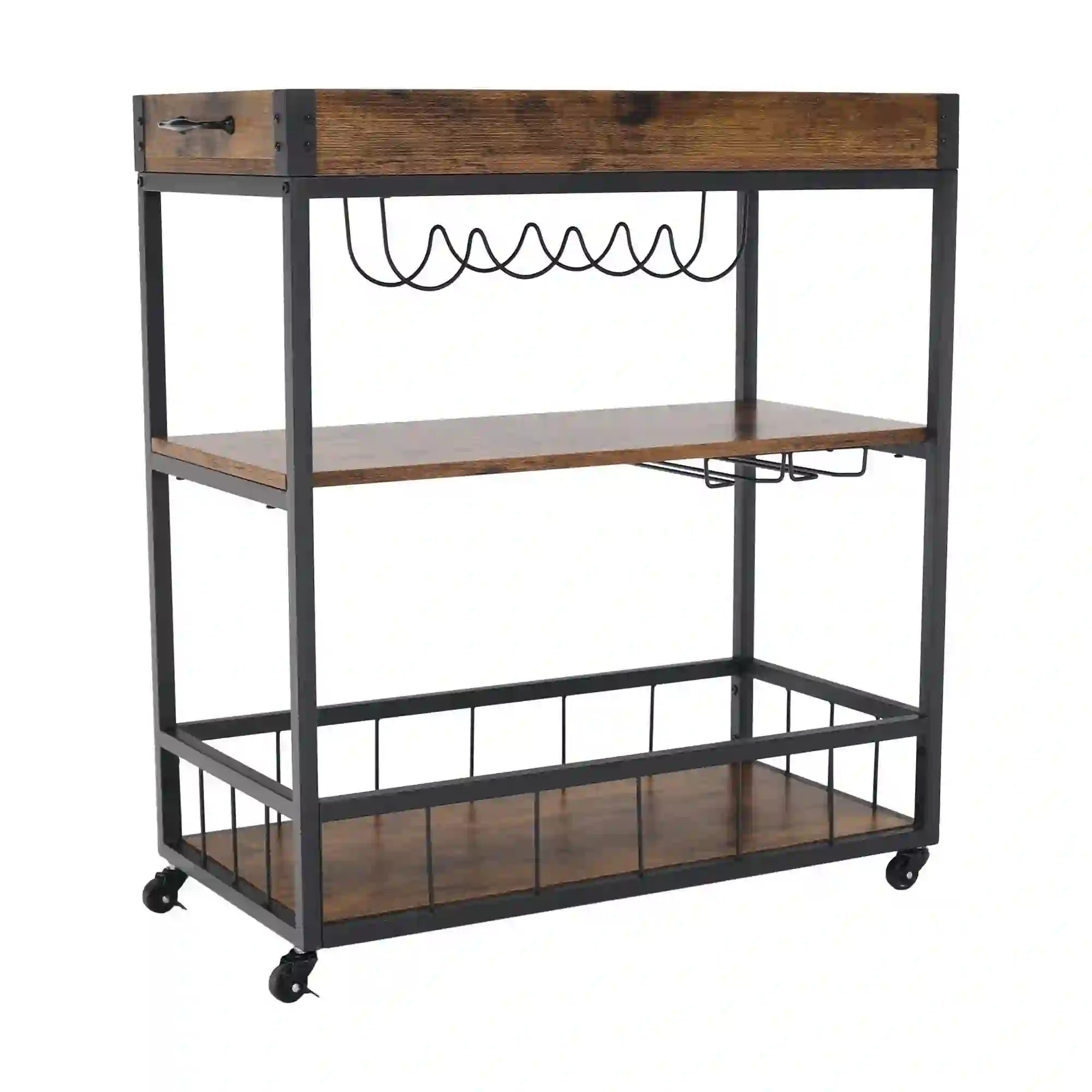 Carucior servire SILVIUS, nuc/negru, PAL/metal, 80x40x90 cm