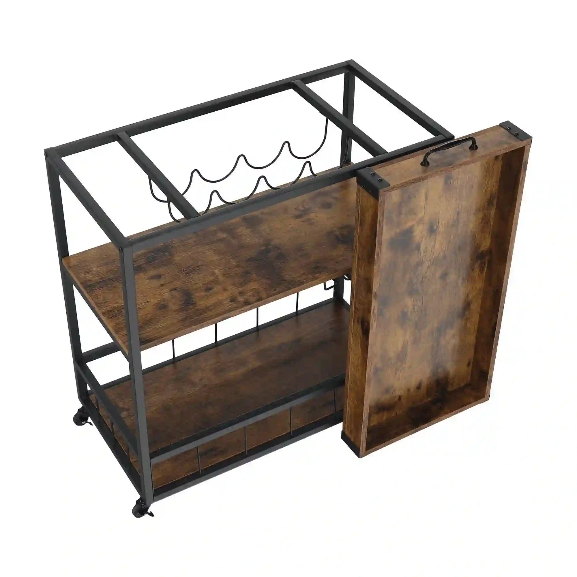 Carucior servire SILVIUS, nuc/negru, PAL/metal, 80x40x90 cm