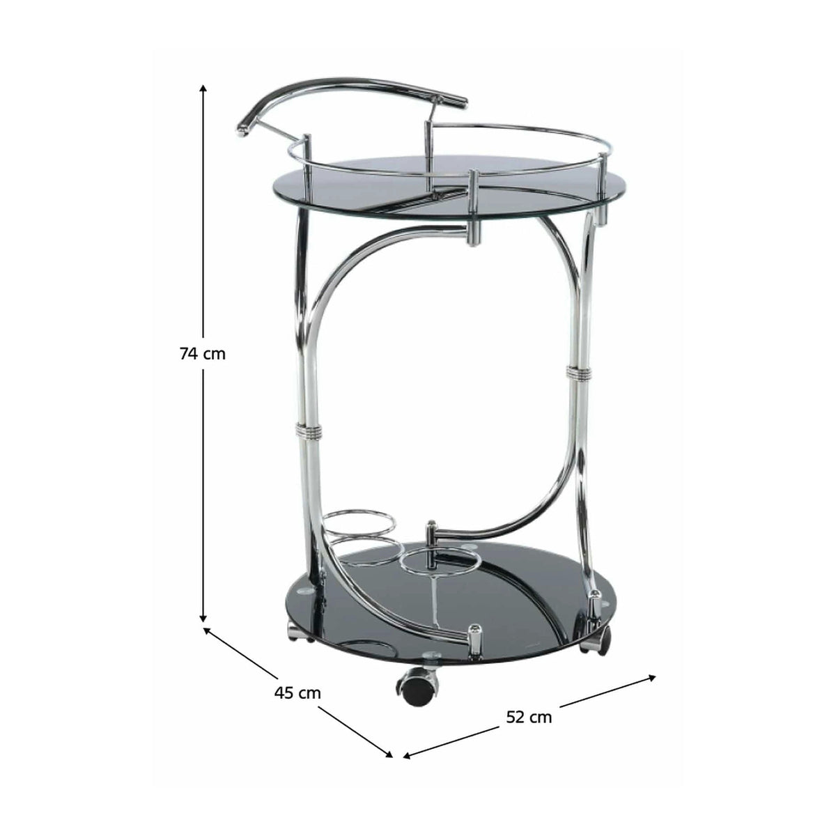 Carucior servire VESNA, crom/negru, sticla/metal, 52x45x74 cm