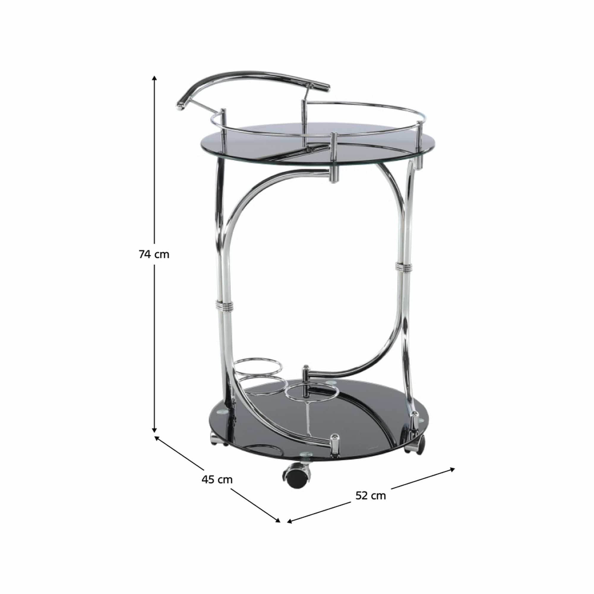 Carucior servire VESNA, crom/negru, sticla/metal, 52x45x74 cm