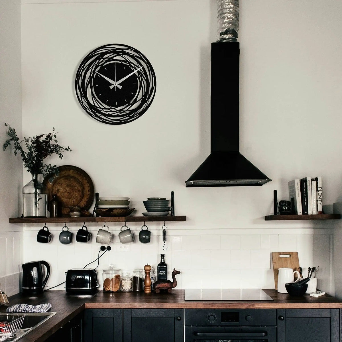 Ceas de perete Enzoclock S022, metal, negru, 48 x 48 cm