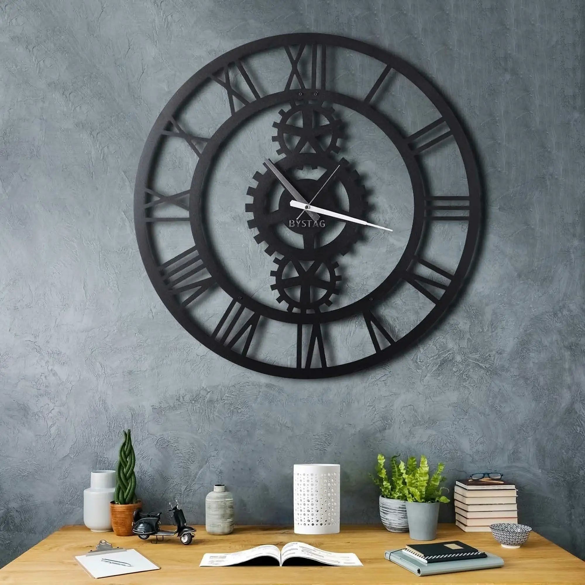 Ceas de perete Gear XL, negru, metal, 70x70 cm