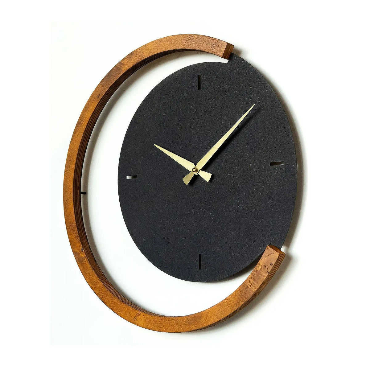 Ceas de perete MOON TIME, negru/nuc, metal/lemn, 48x48 cm