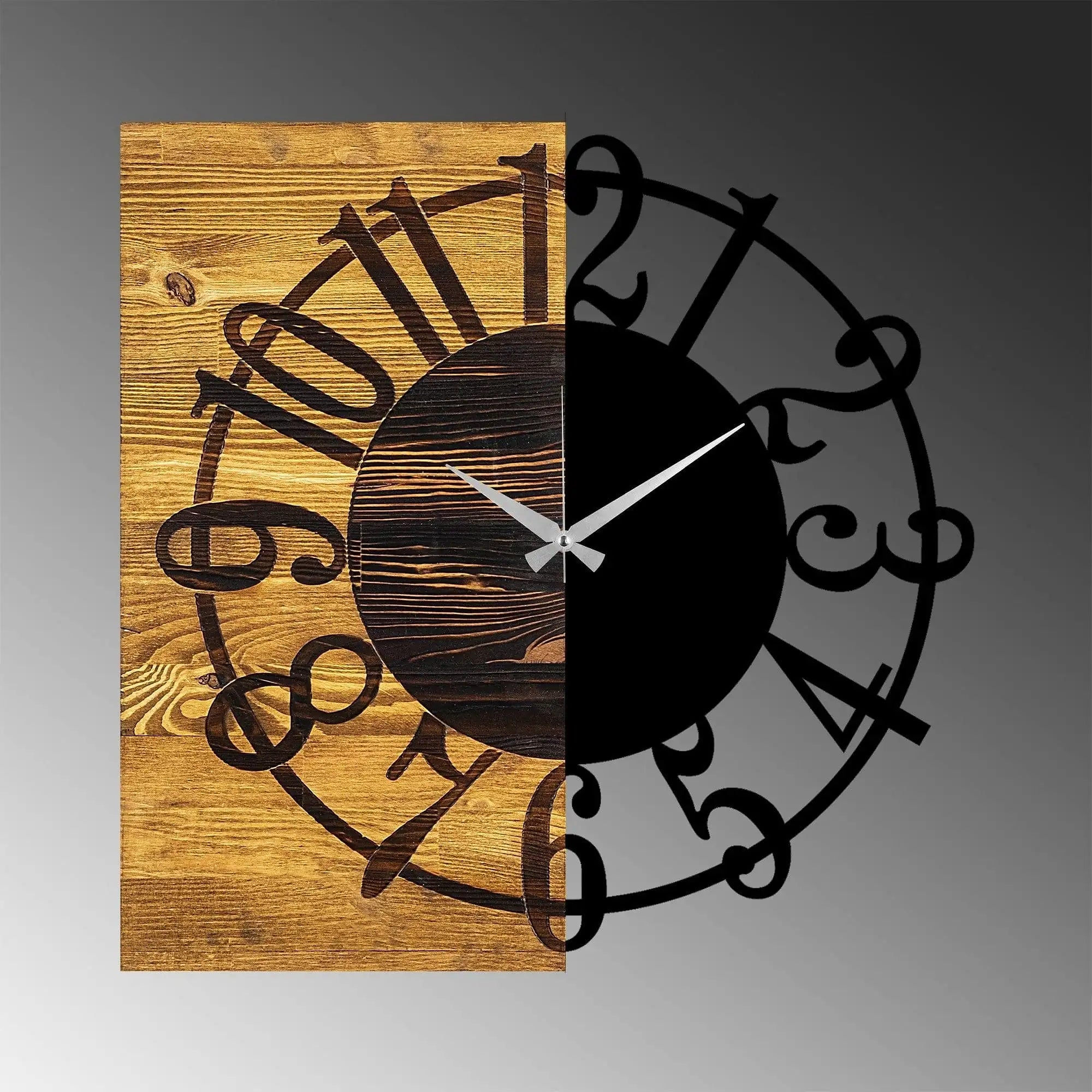 Ceas de perete Wooden Clock 1, nuc/negru, lemn/metal, 58x58x3 cm