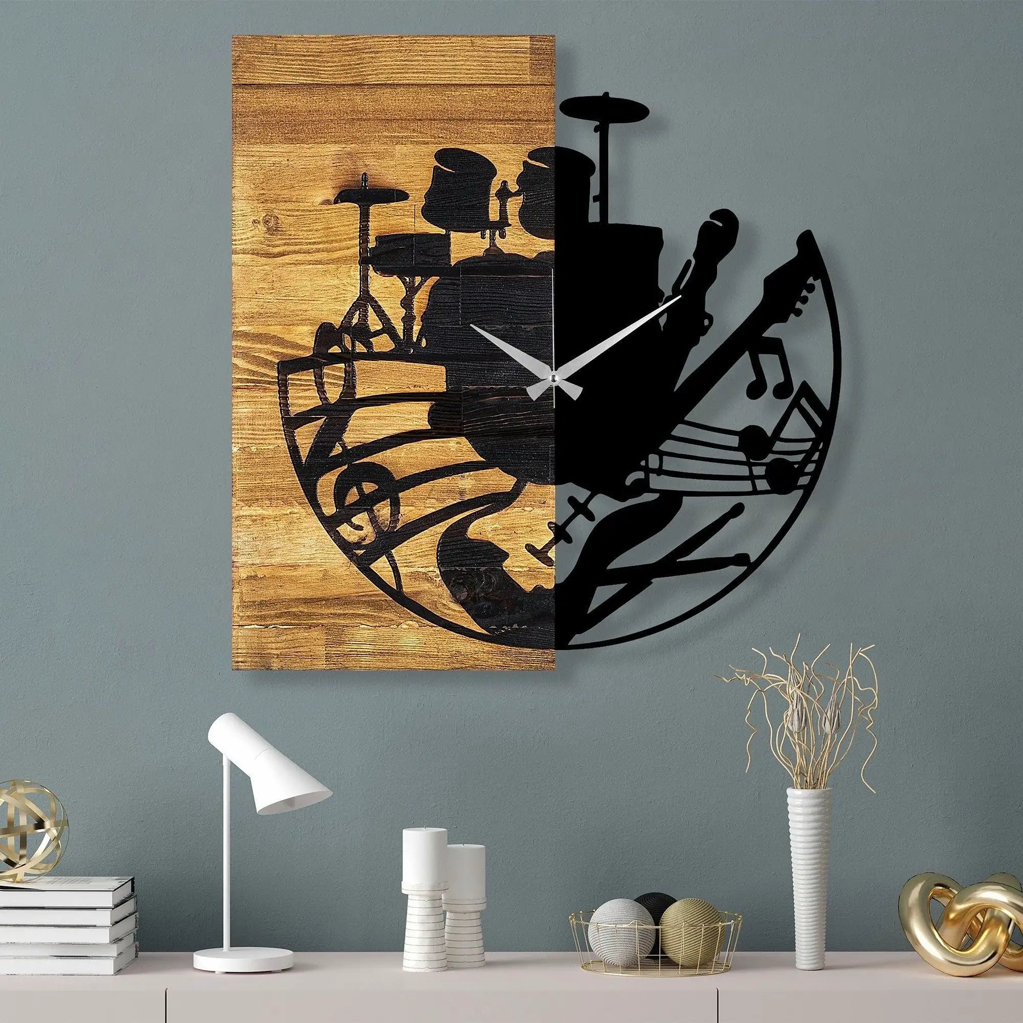 Ceas decorativ Clock 33, negru/nuc, lemn/metal, 60x58 cm