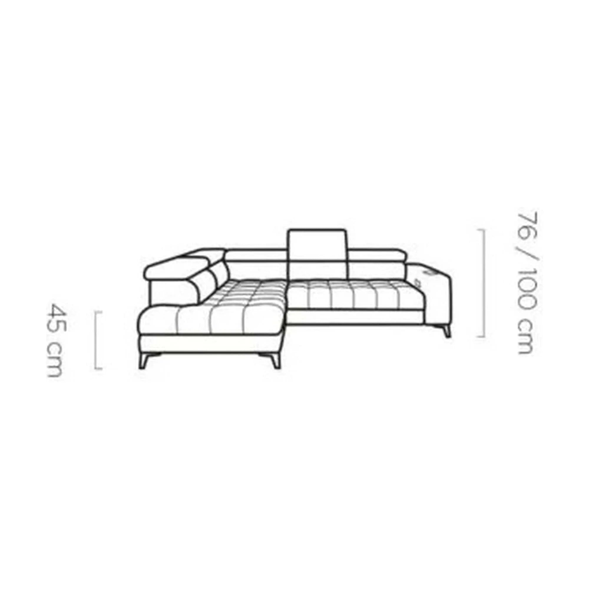 Coltar BAGGIO, sezlong stanga, stofa buclata grej - Aphrodite 04, Gama Premium, cu reglaj electric, incarcator wireless, lada depozitare si tetiere reglabile, 280x196x100 cm