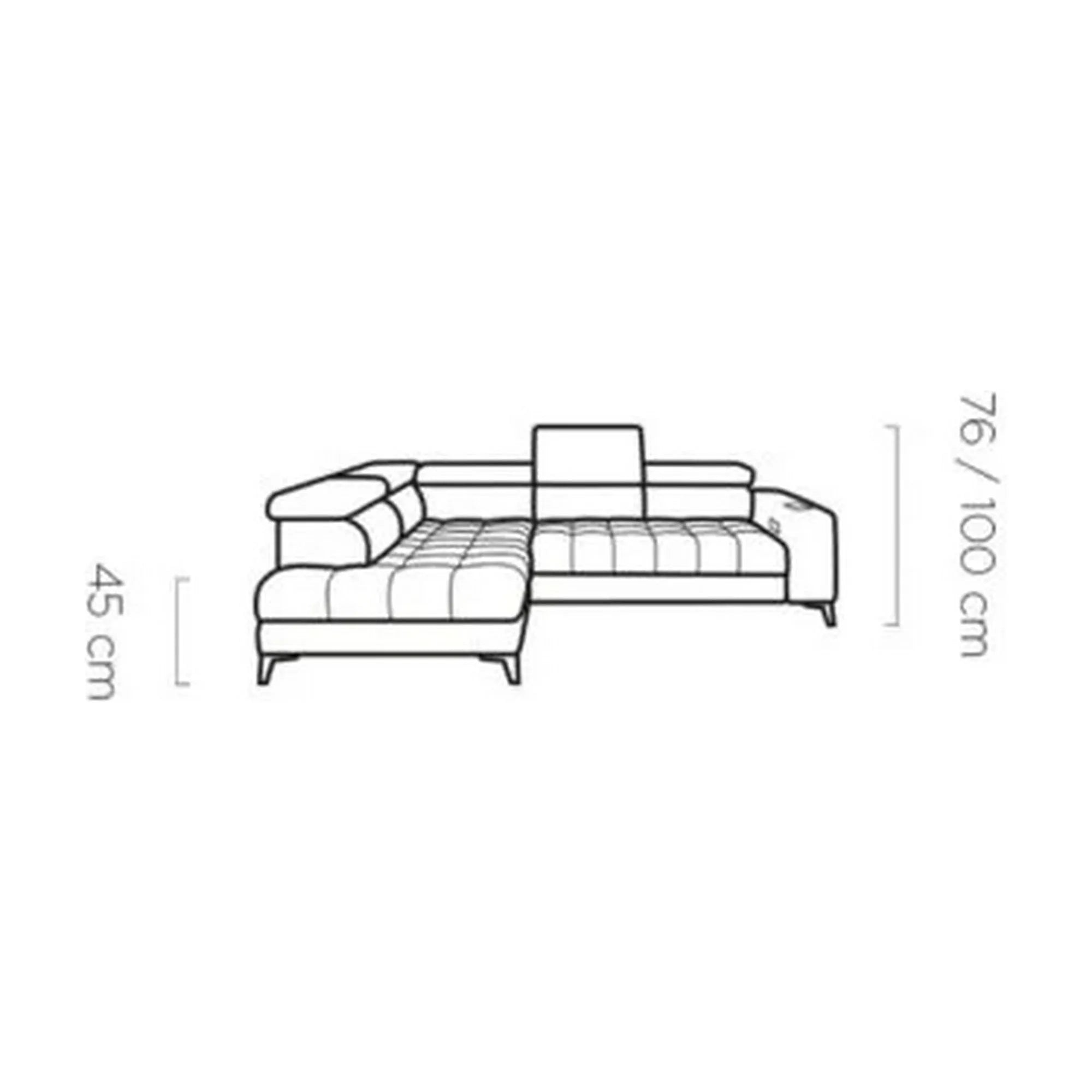 Coltar BAGGIO, sezlong stanga, stofa catifelata gri - Monolith 92, gama Oferta Avantaj, cu reglaj electric, lada depozitare, incarcator wireless si tetiere reglabile, 280x196x100 cm