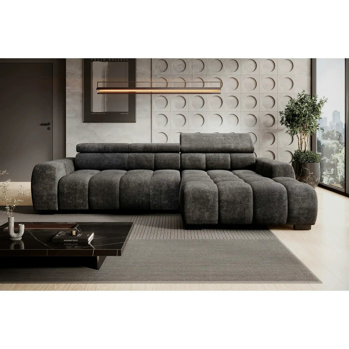 Coltar BULL S, personalizabil, cu reglaj electric si tetiere reglabile, 285x168x97 cm