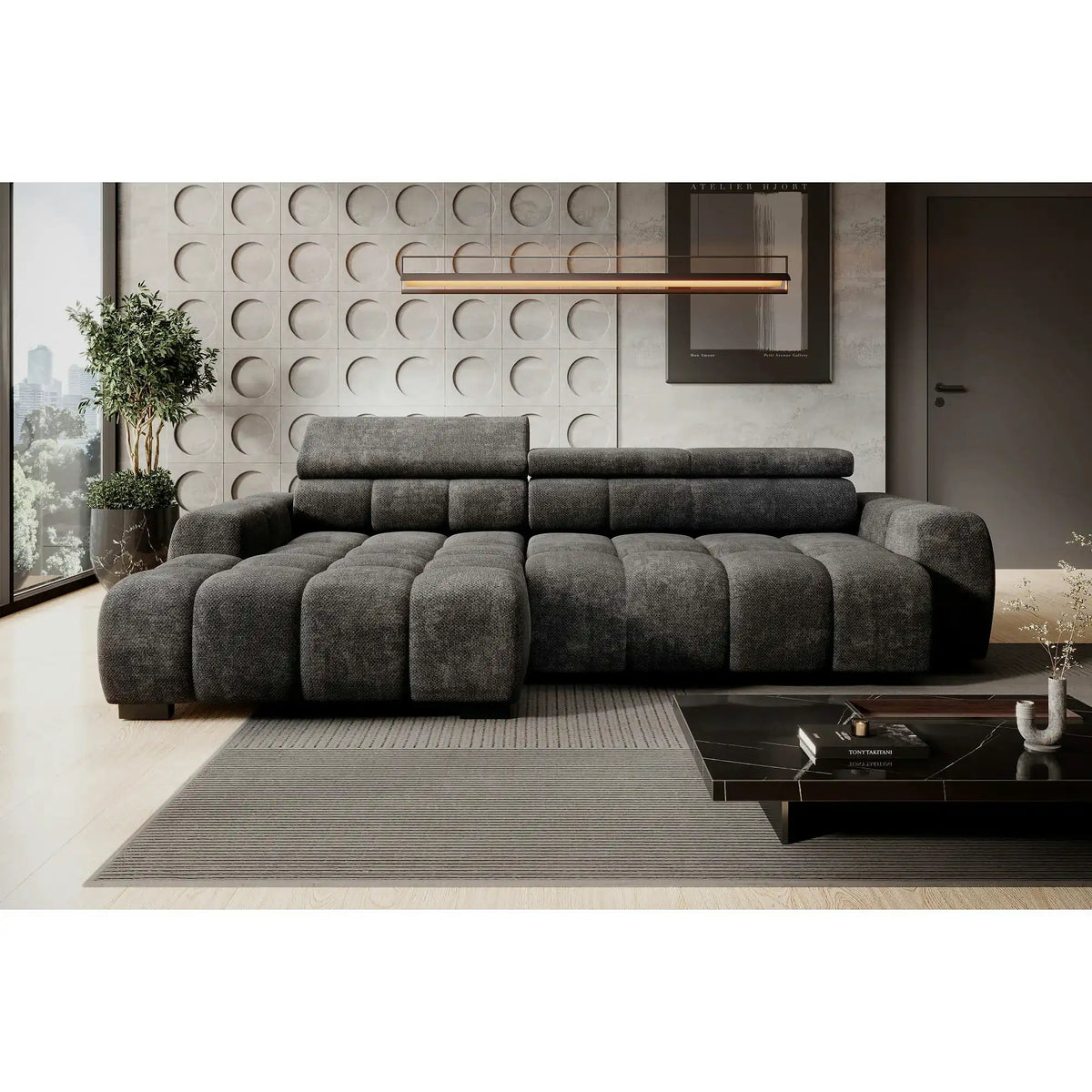 Coltar BULL S, personalizabil, cu reglaj electric si tetiere reglabile, 285x168x97 cm