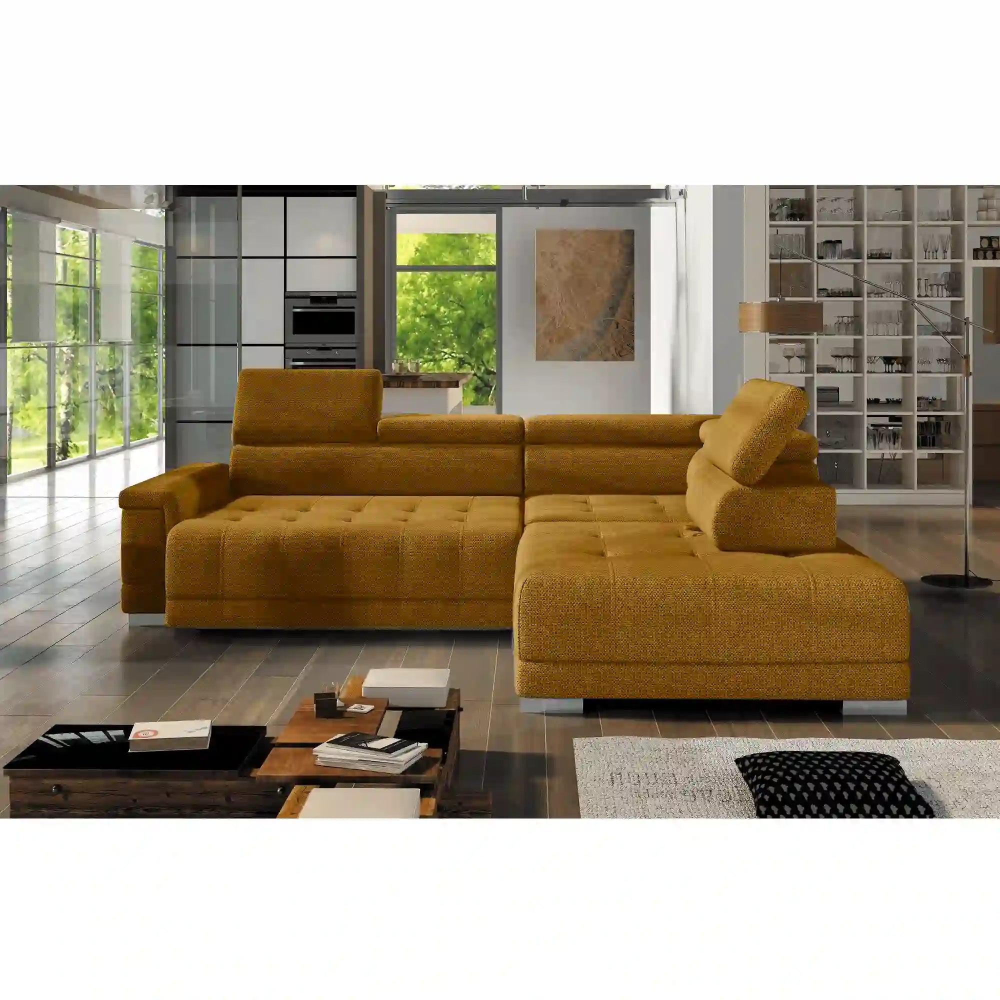 Coltar CAMPO L, personalizabil materiale gama Oferta Avantaj, cu reglaj electric si tetiere reglabile, 292x220x101 cm