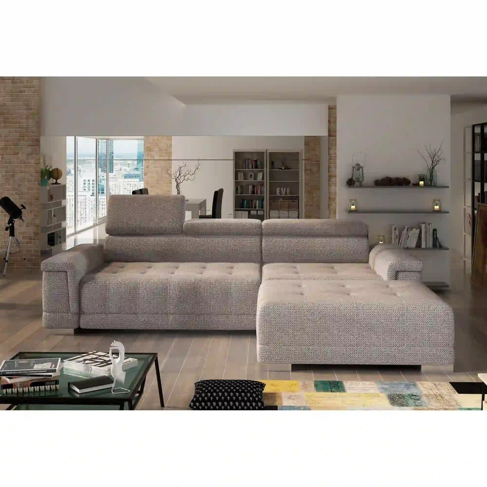 Coltar CAMPO MINI, personalizabil, materiale gama Premium, cu reglaj electric si tetiere reglabile, 276x178x101 cm