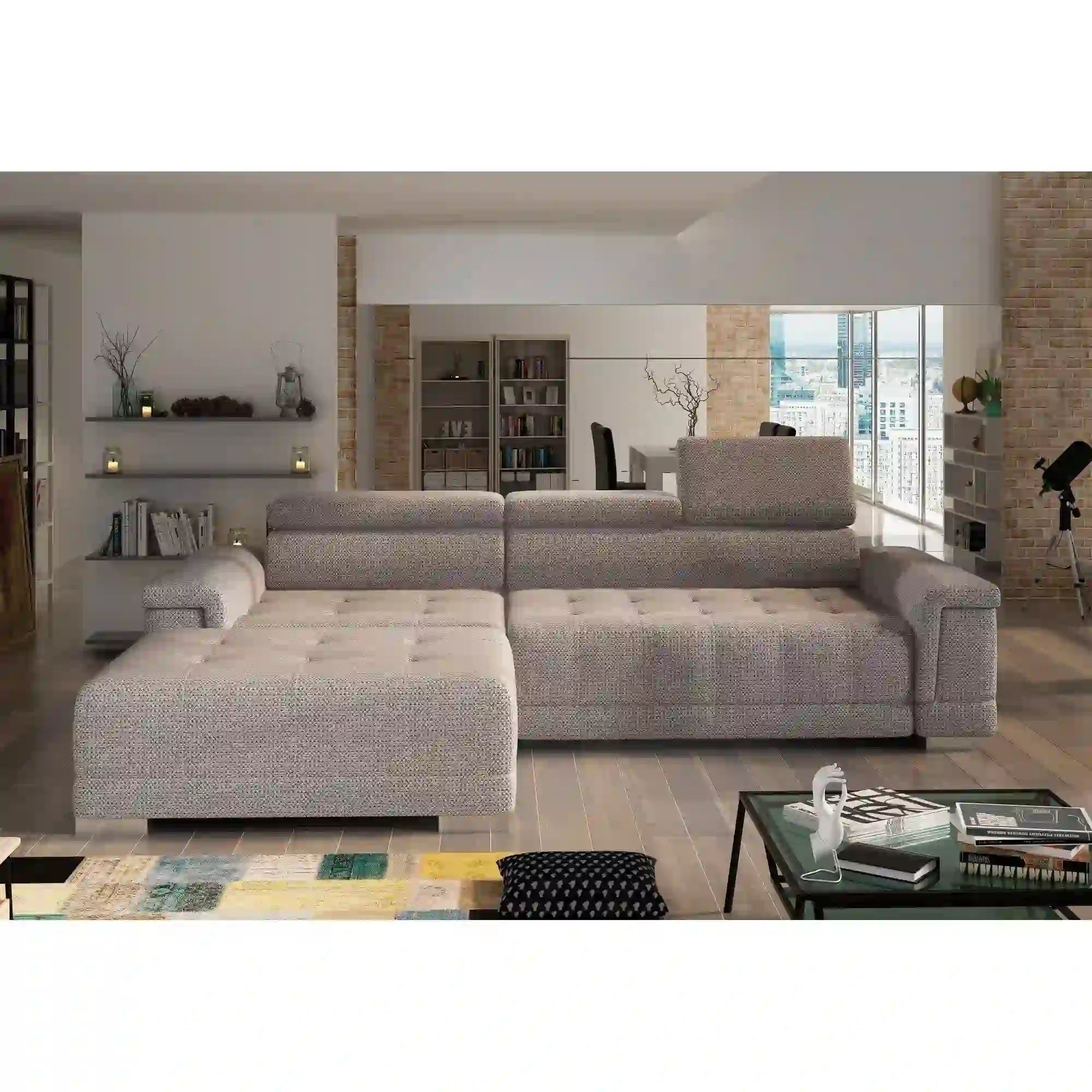 Coltar CAMPO MINI, personalizabil, materiale gama Premium, cu reglaj electric si tetiere reglabile, 276x178x101 cm