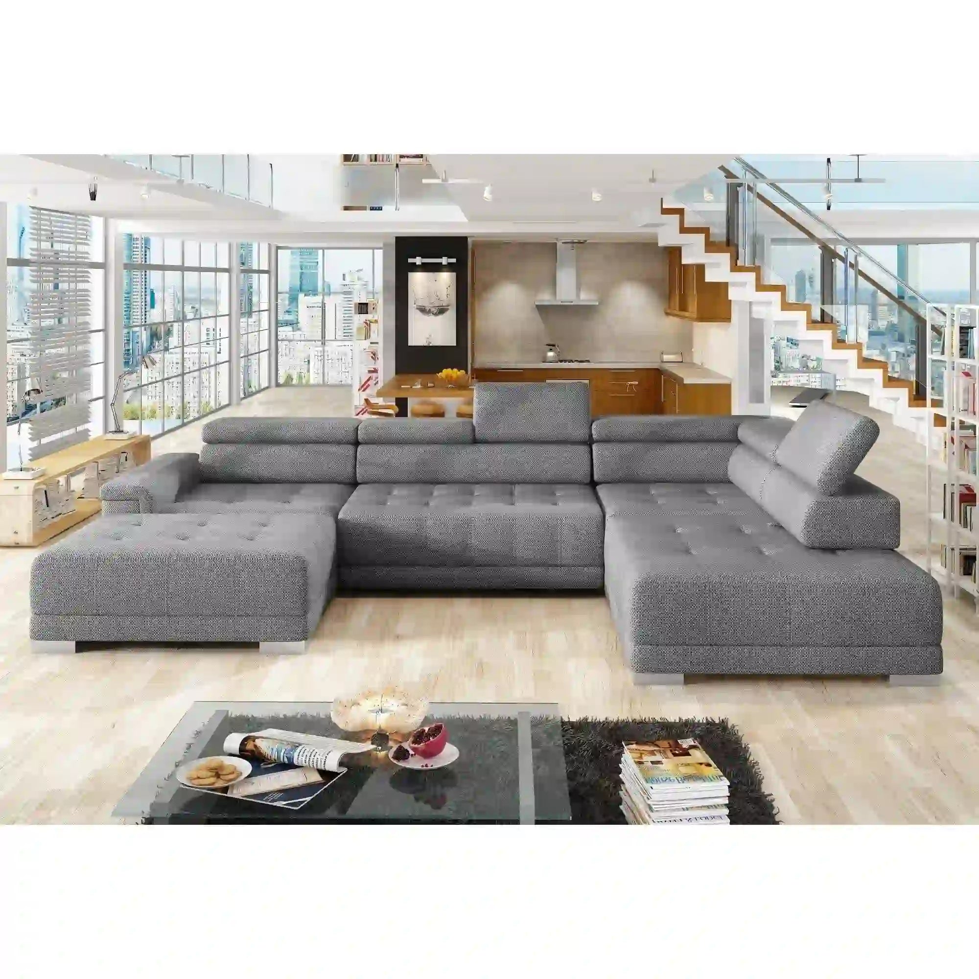 Coltar CAMPO XL, personalizabil materiale gama Premium, cu reglaj electric, 374x220x101 cm