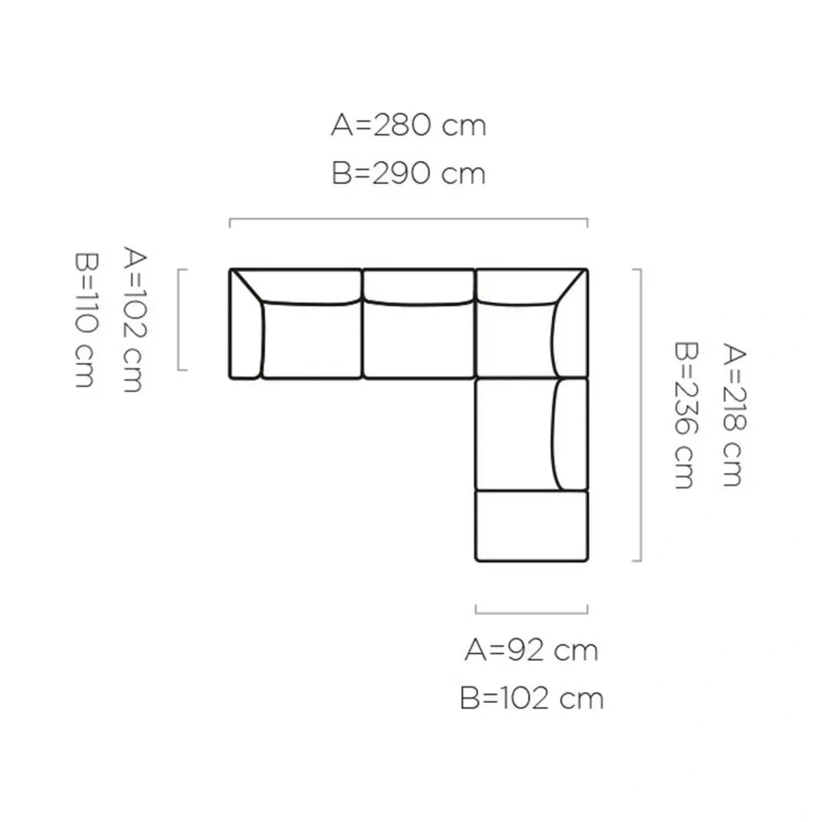 Coltar CANDELO L B, personalizabil, 290x236x75 cm