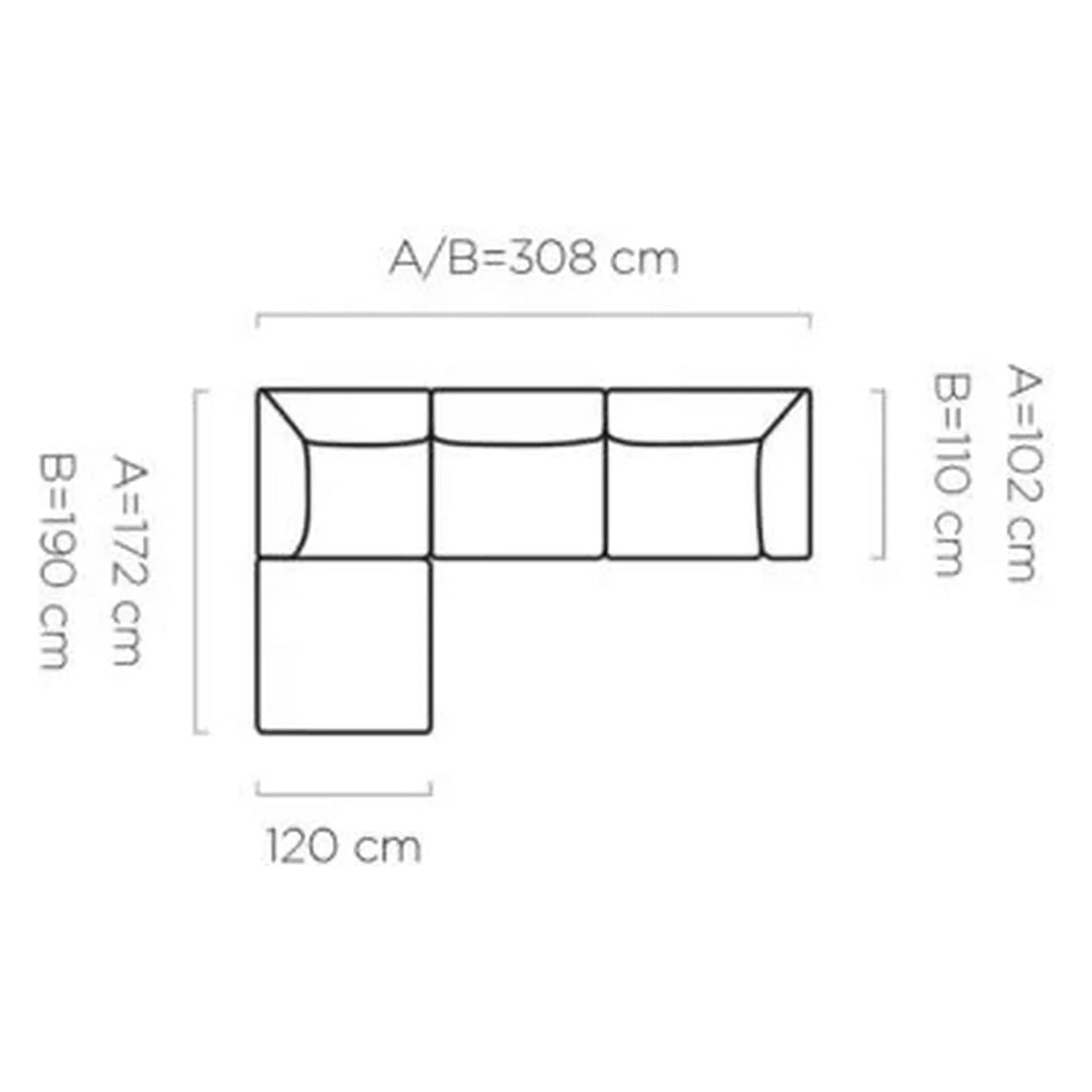 Coltar CANDELO MINI B, personalizabil materiale gama Premium, 308x190x75 cm