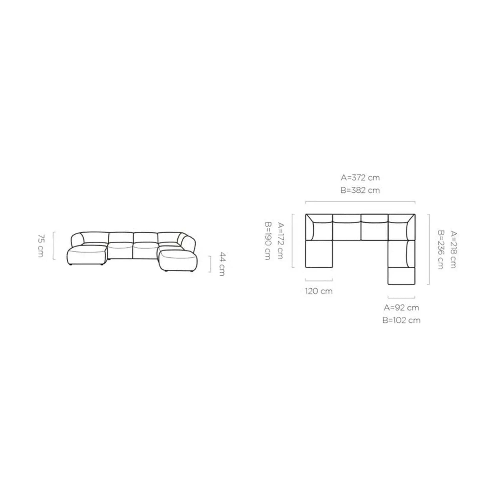 Coltar CANDELO XL A, personalizabil materiale gama Premium, 372x218x75 cm