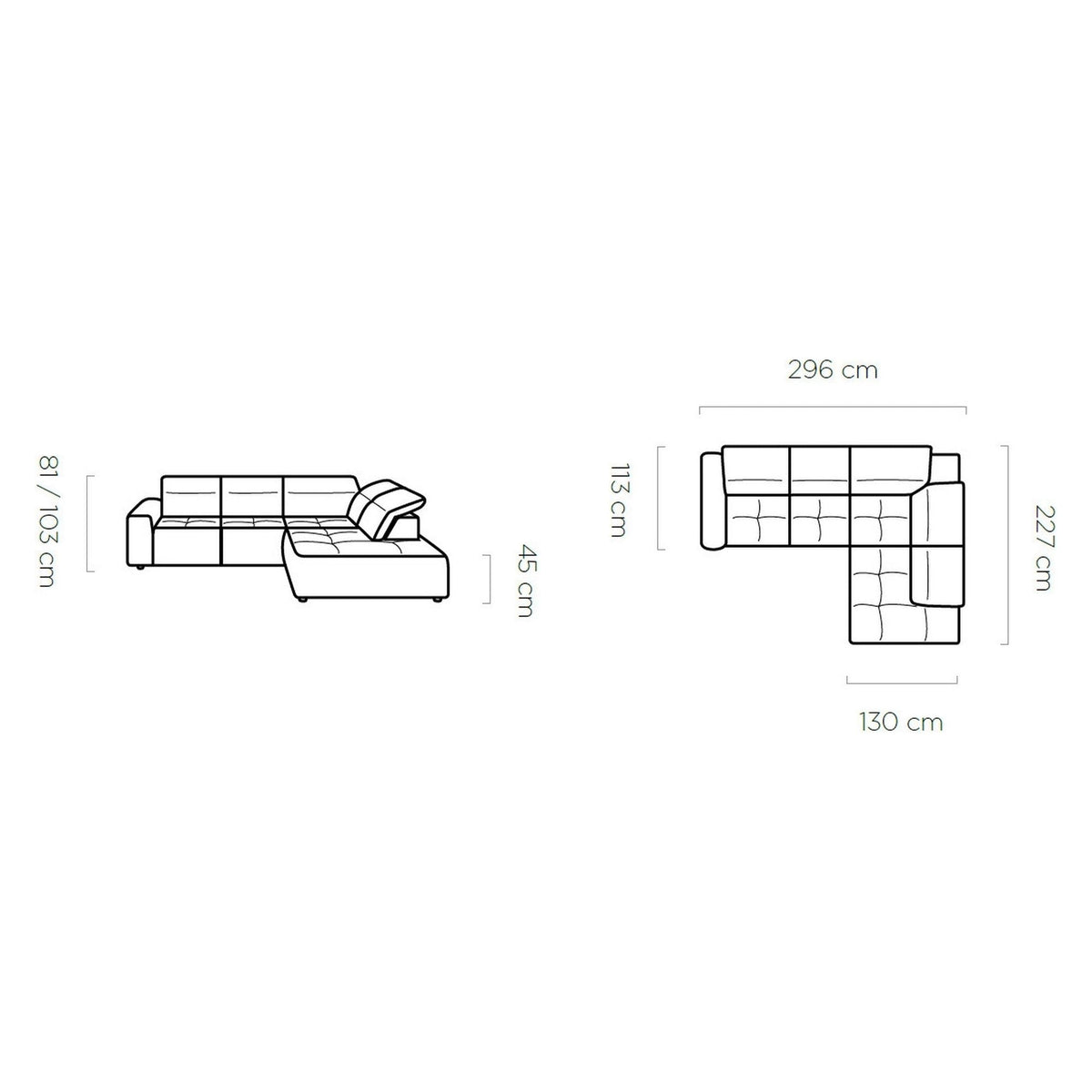 Coltar COLOMBO L, personalizabil materiale gama Oferta Avantaj, cu reglaj electric, tetiere reglabile si lada depozitare, 296x227x103 cm