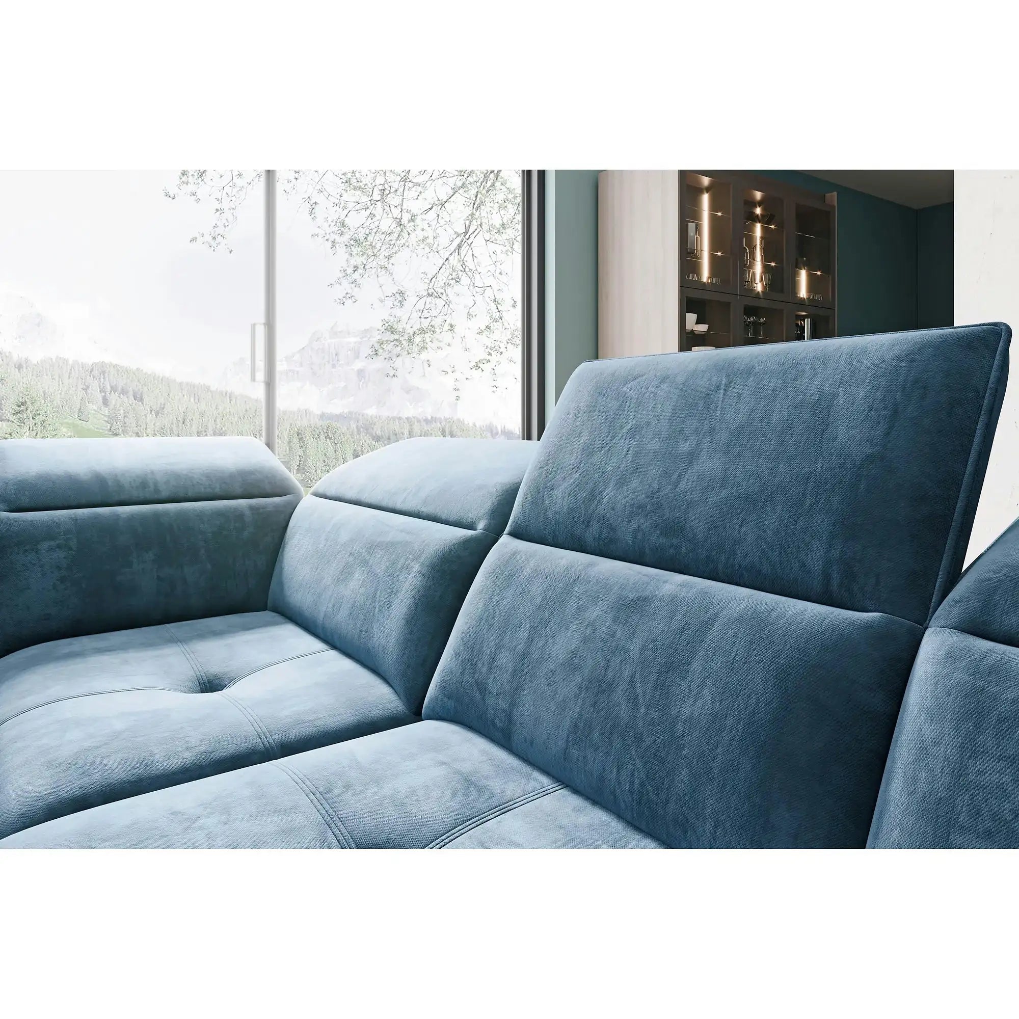 Coltar COLOMBO XL, personalizabil, cu reglaj electric si lada depozitare, 376x227x103 cm