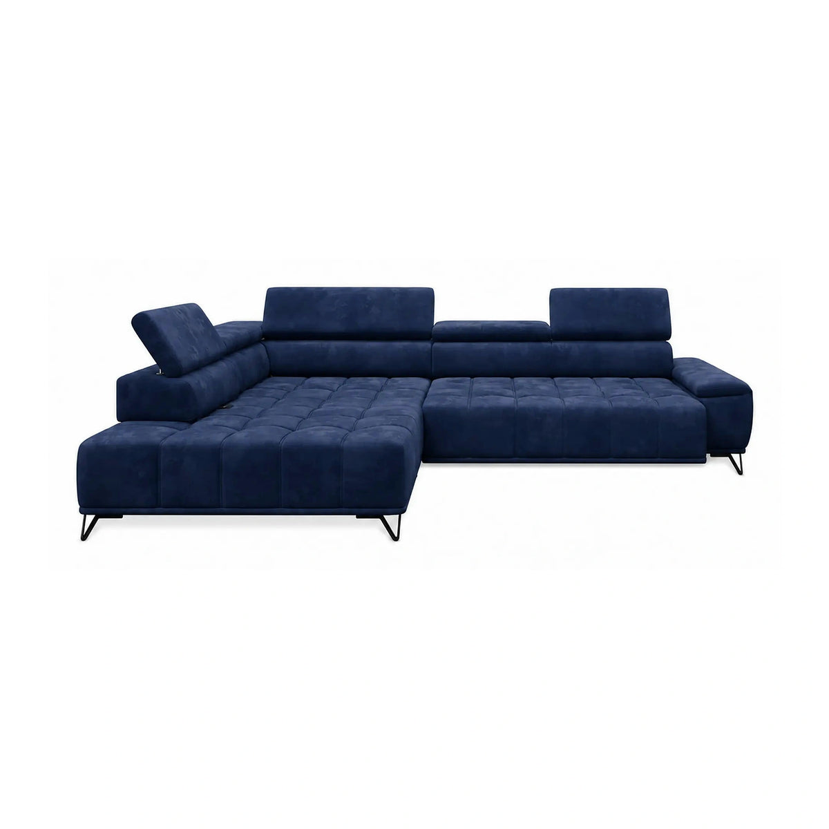 Coltar cu sezlong PALLADIO L, sezlong stanga, stofa catifelata albastru inchis - Riviera 81, cu reglaj electric si tetiere reglabile, 320x220x99 cm