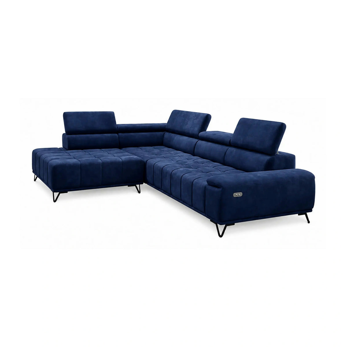 Coltar cu sezlong PALLADIO L, sezlong stanga, stofa catifelata albastru inchis - Riviera 81, cu reglaj electric si tetiere reglabile, 320x220x99 cm