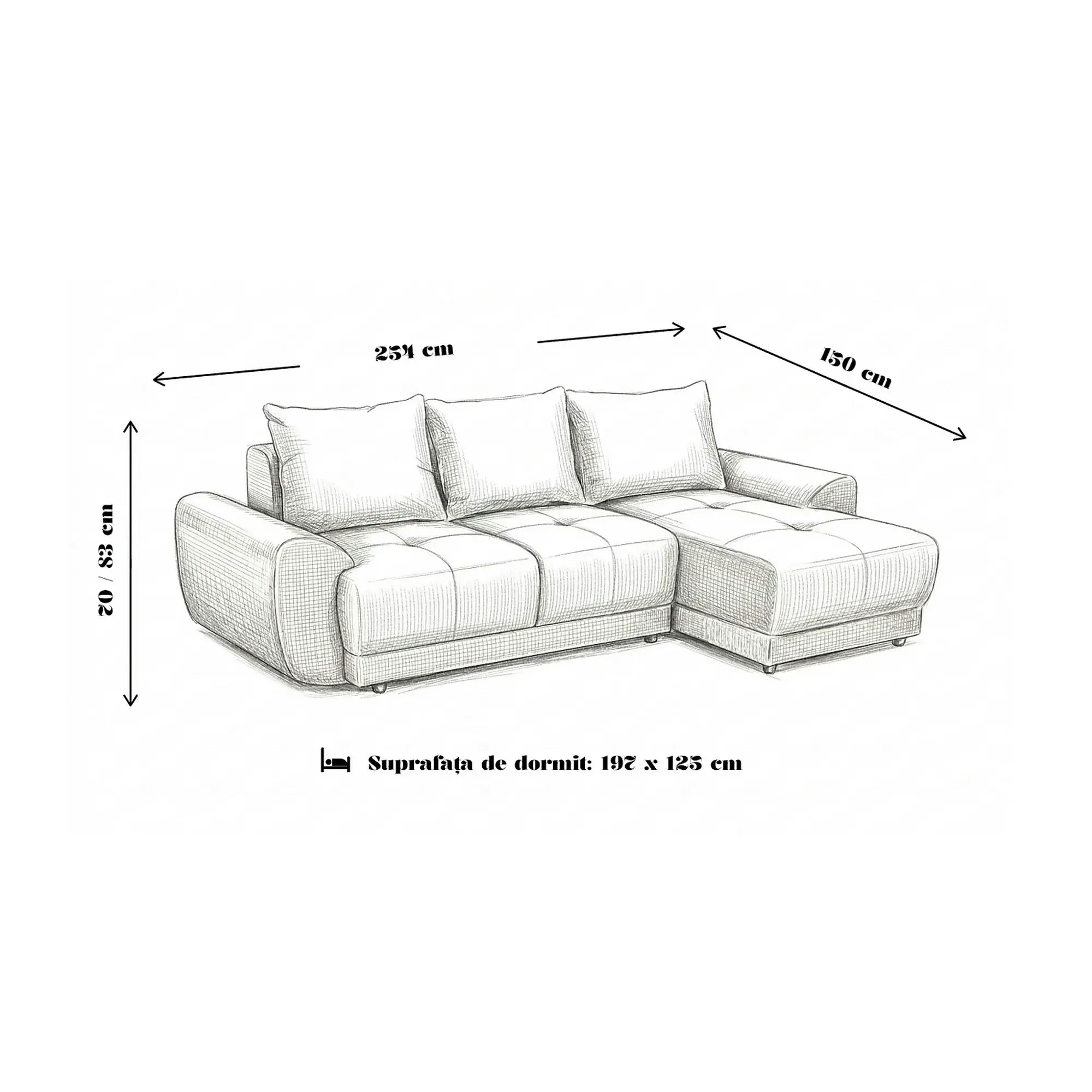 Coltar de living ASTOR, sezlong stanga, stofa bej - New York G008, 254x150x83 cm