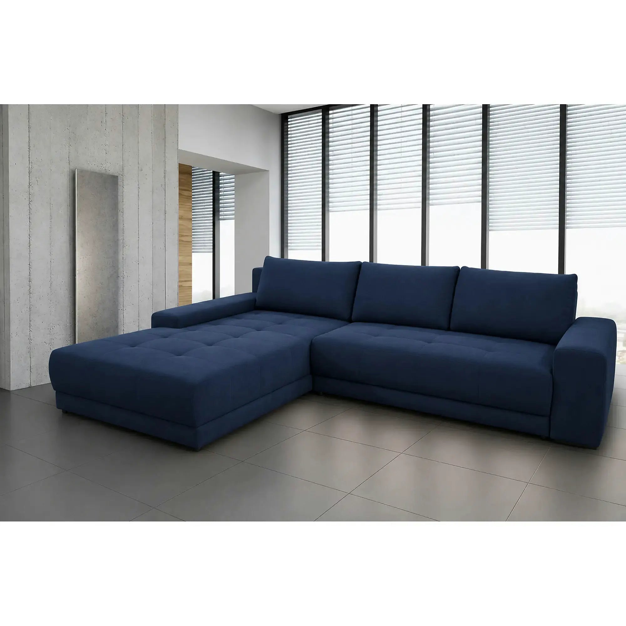 Coltar de living extensibil ADRIA, universal, stofa catifelata albastru - Monolith 77, cu lada depozitare, 308x213x90 cm