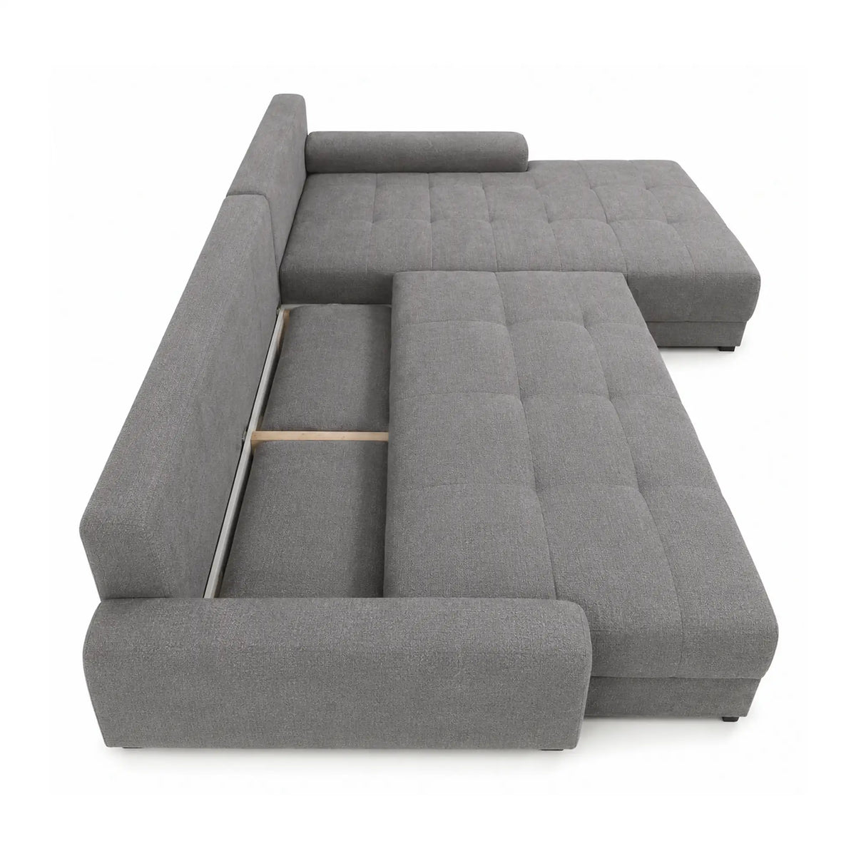 Coltar de living extensibil ADRIA, universal, stofa catifelata gri - Monolith 85, cu lada depozitare, 308x213x90 cm