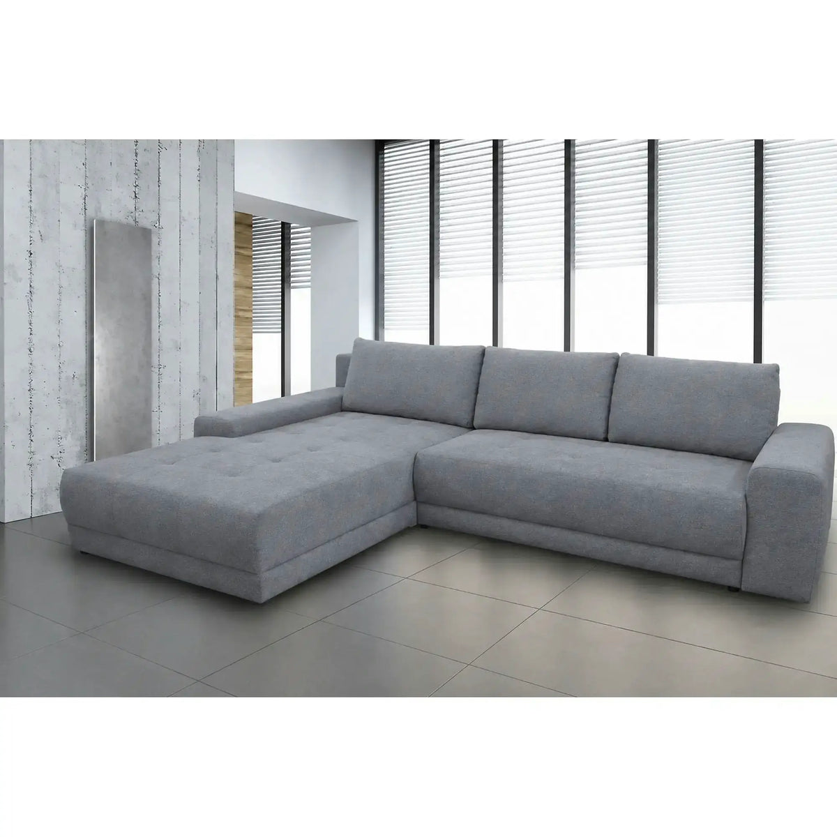 Coltar de living extensibil ADRIA, universal, stofa catifelata gri - Monolith 92, cu lada depozitare, 308x213x90 cm