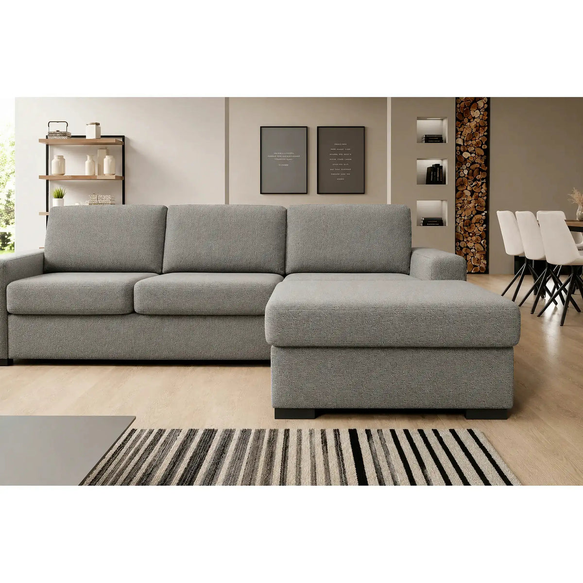 Coltar extensibil 160x200 VANILLA CORNER, sezlong dreapta, stofa catifelata gri - Salvador 14, cu lada depozitare, 303x173x87 cm