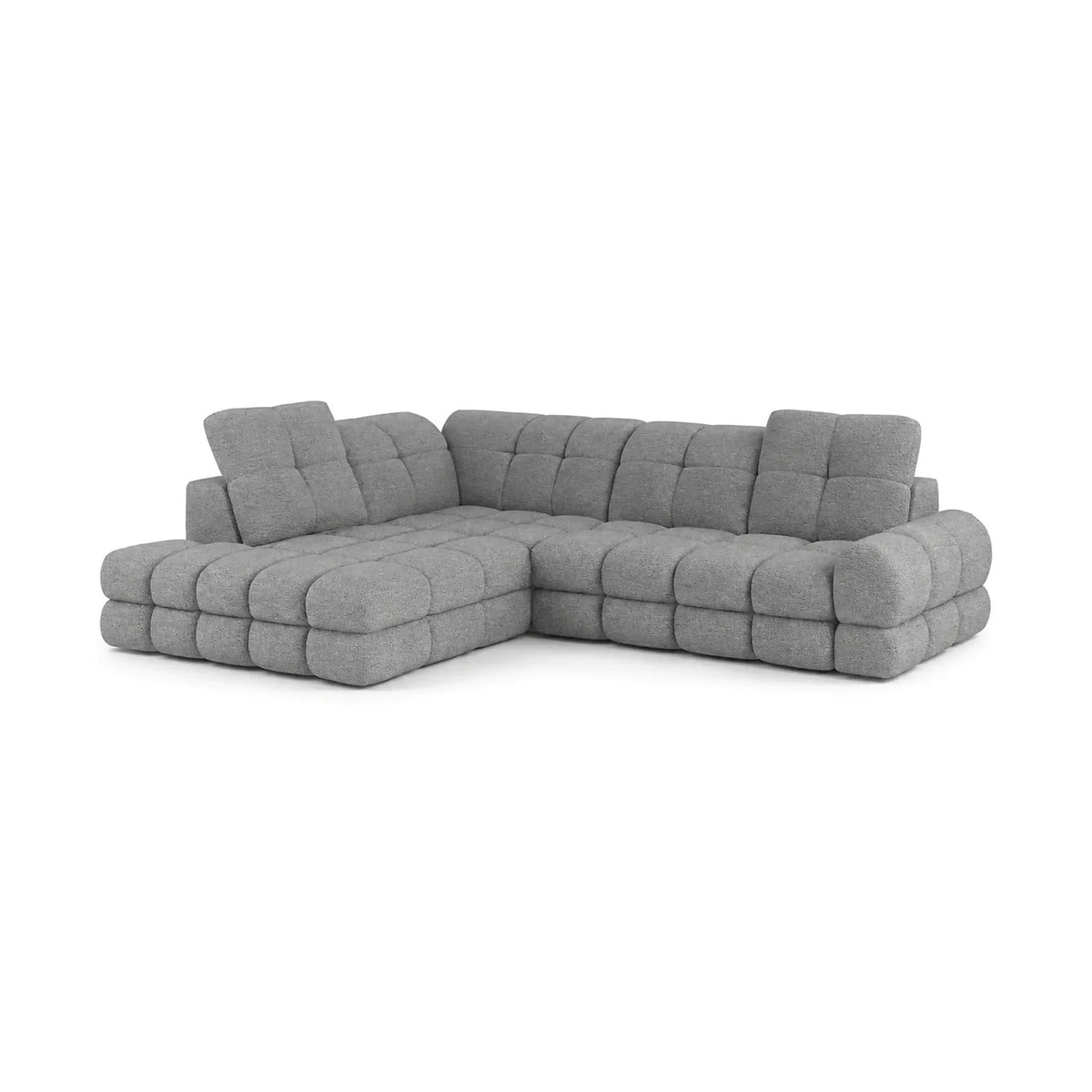 Coltar extensibil 3m TOLLO L, sezlong stanga, stofa catifelata gri - Riviera 91, cu lada depozitare si reglaj electric, 302x217x105 cm