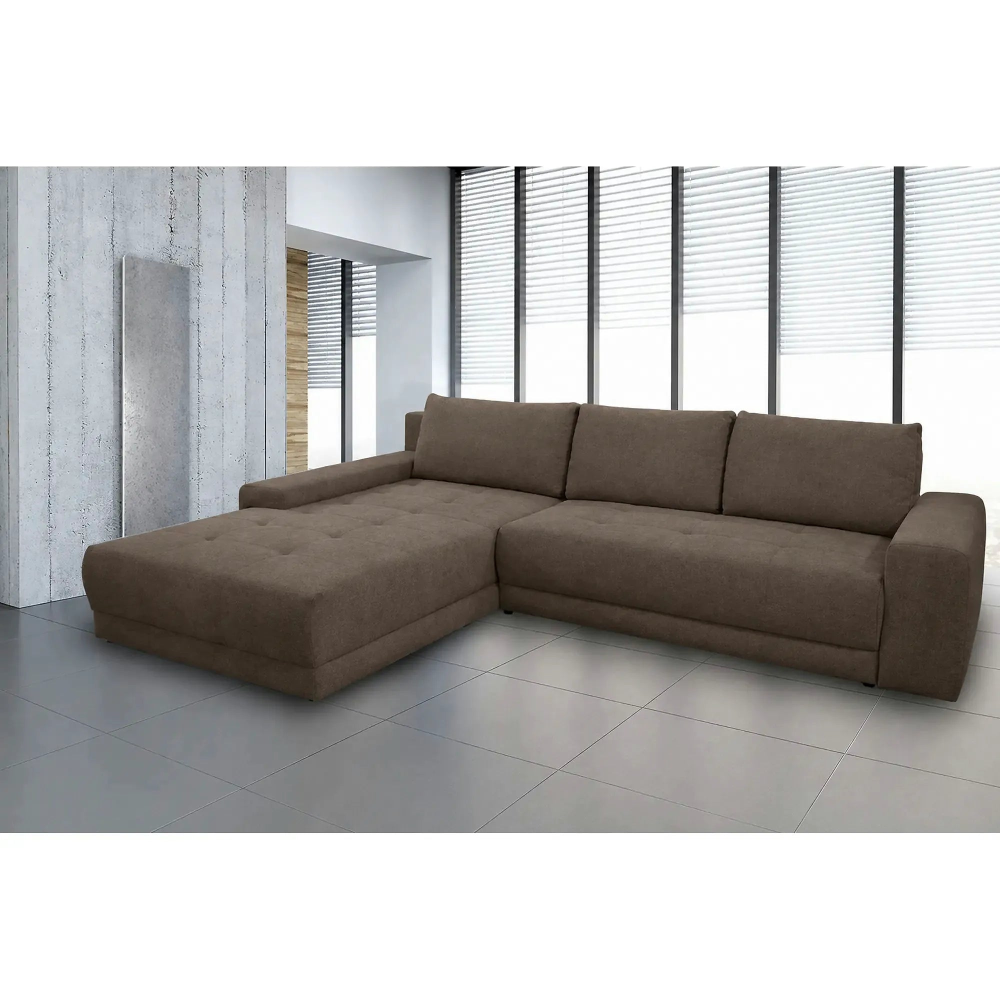 Coltar extensibil ADRIA, universal, stofa catifelata maro - Monolith 15, cu lada depozitare, 308x213x90 cm