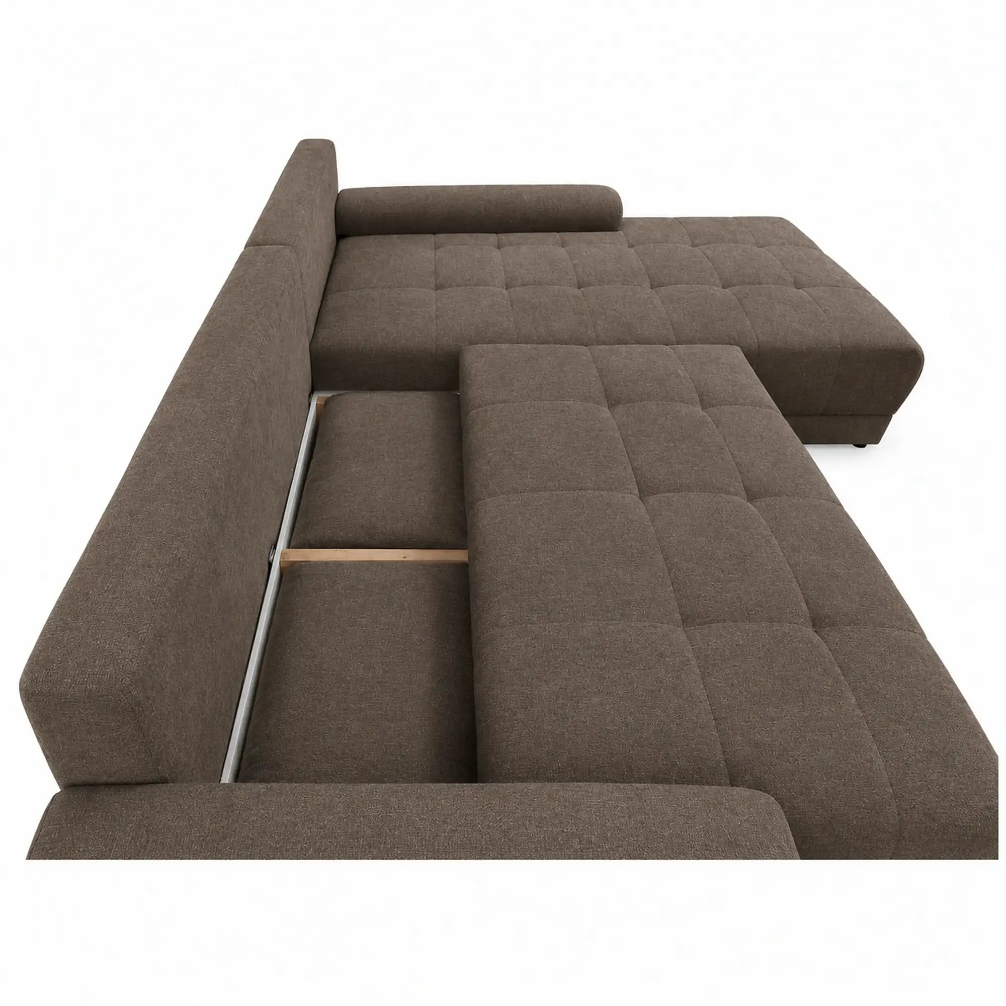 Coltar extensibil ADRIA, universal, stofa catifelata maro - Monolith 15, cu lada depozitare, 308x213x90 cm