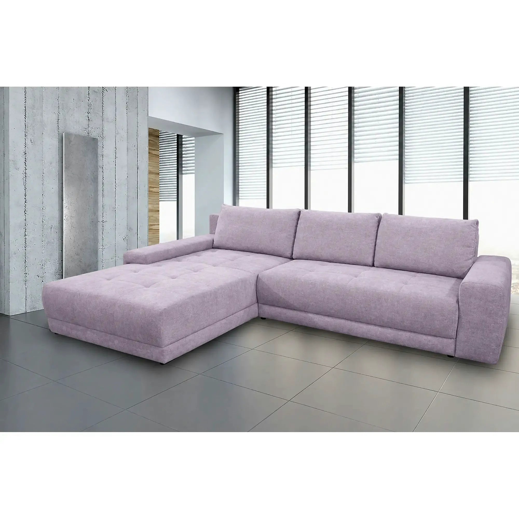 Coltar extensibil ADRIA, universal, stofa catifelata mov lila - Monolith 62, cu lada depozitare, 308x213x90 cm