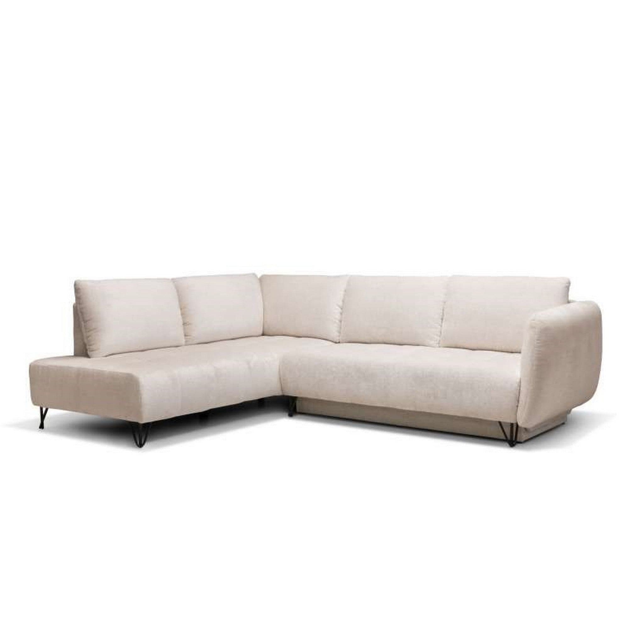 Coltar extensibil AMELIA, stofa catifelata crem - Monolith 02, cu lada depozitare, 268x211x88 cm