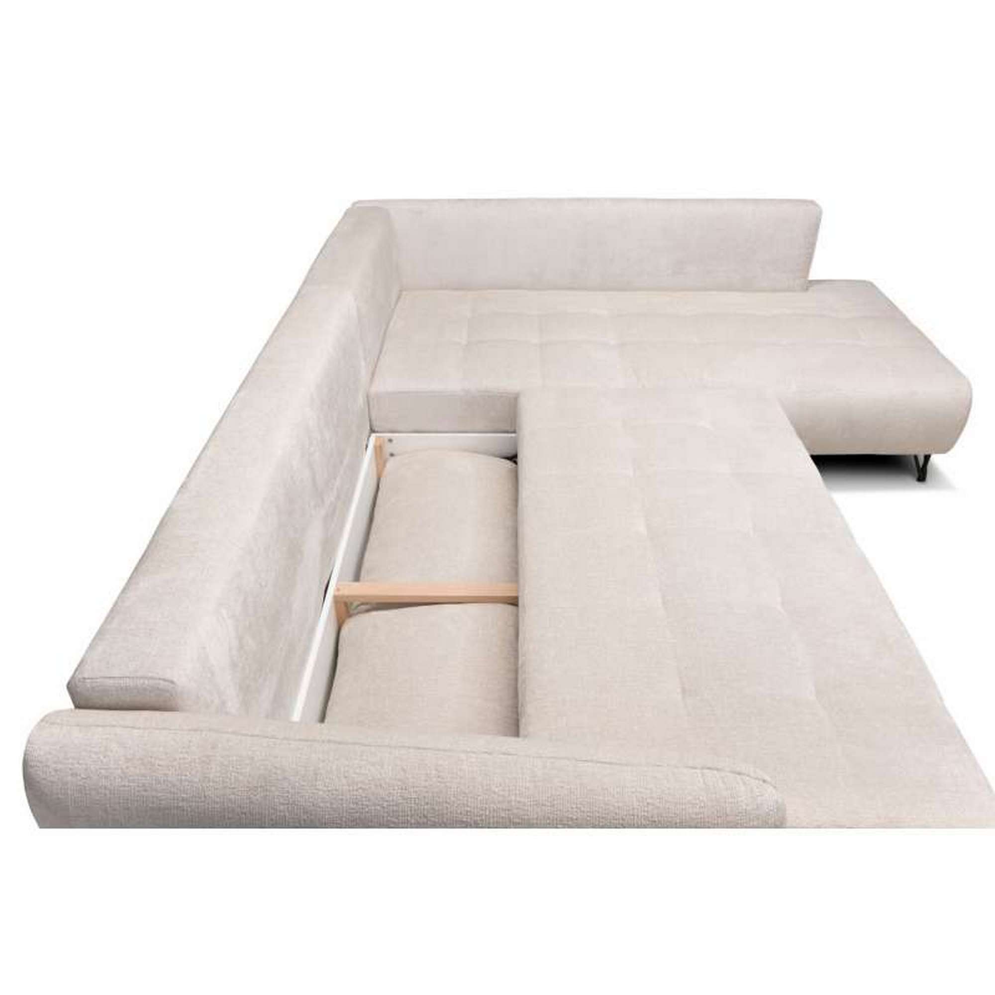 Coltar extensibil AMELIA, stofa catifelata crem - Monolith 02, cu lada depozitare, 268x211x88 cm