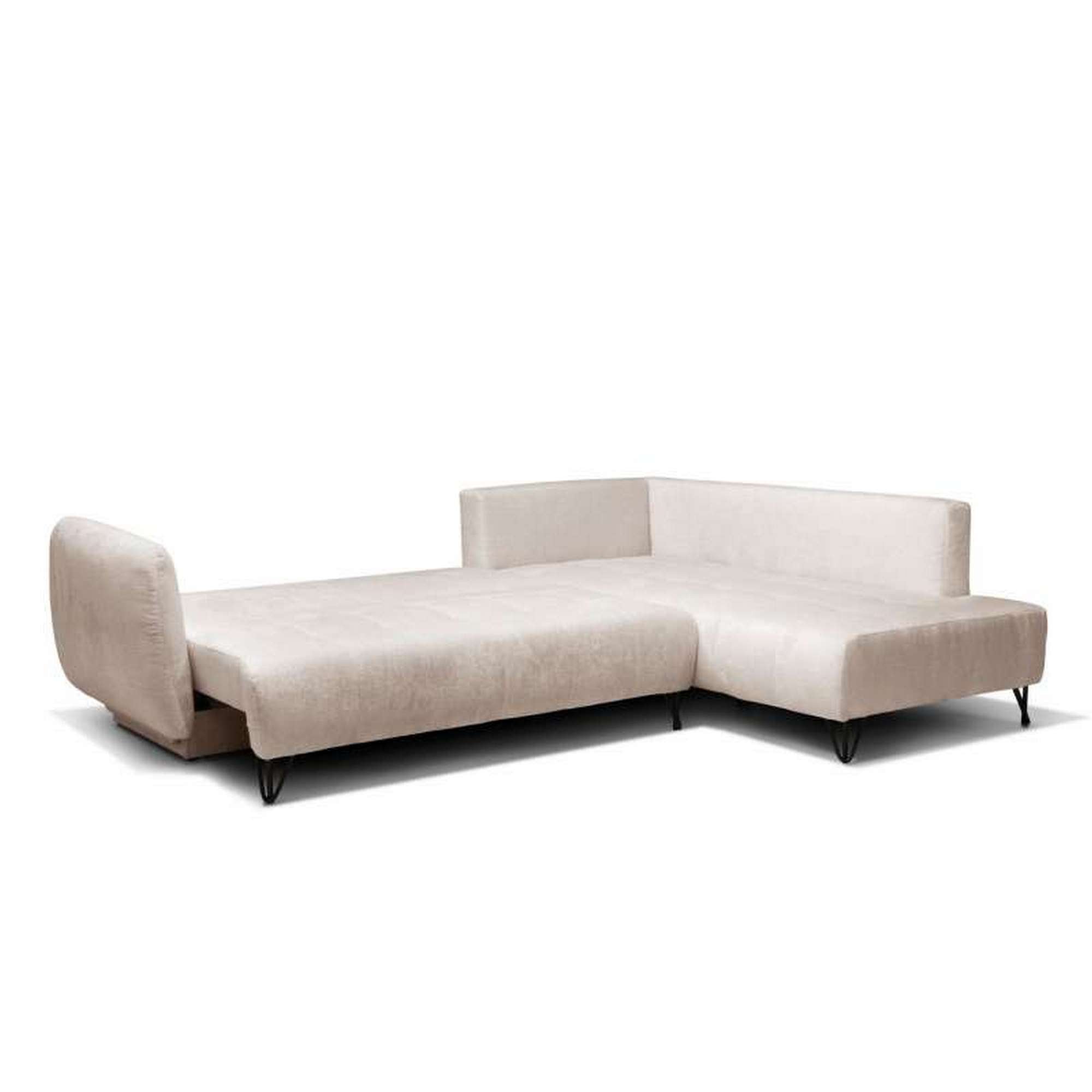 Coltar extensibil AMELIA, stofa catifelata crem - Monolith 02, cu lada depozitare, 268x211x88 cm