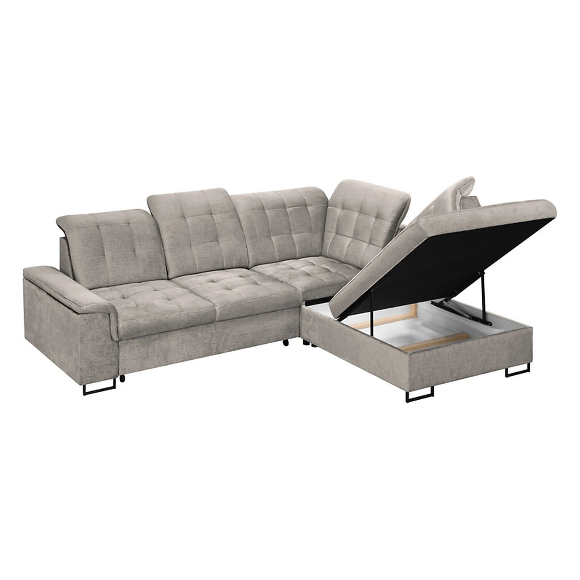 Coltar extensibil ARAGON, sezlong dreapta, stofa catifelata bej - Voss 28, cu lada depozitare, 270x230x150 cm