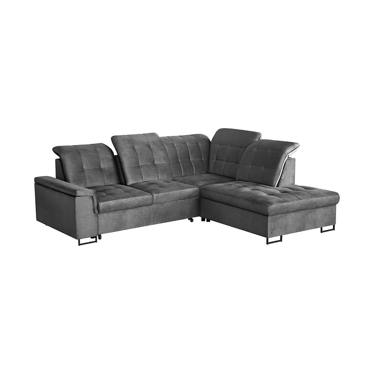 Coltar extensibil ARAGON, sezlong dreapta, stofa catifelata gri - Voss 15, cu lada depozitare, 270x230x150 cm