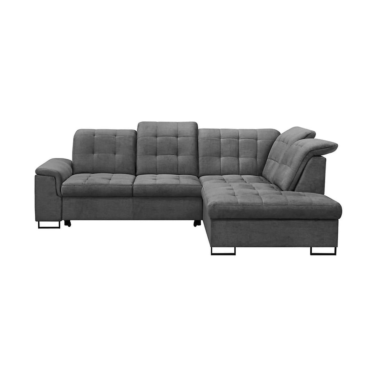 Coltar extensibil ARAGON, sezlong dreapta, stofa catifelata gri - Voss 15, cu lada depozitare, 270x230x150 cm