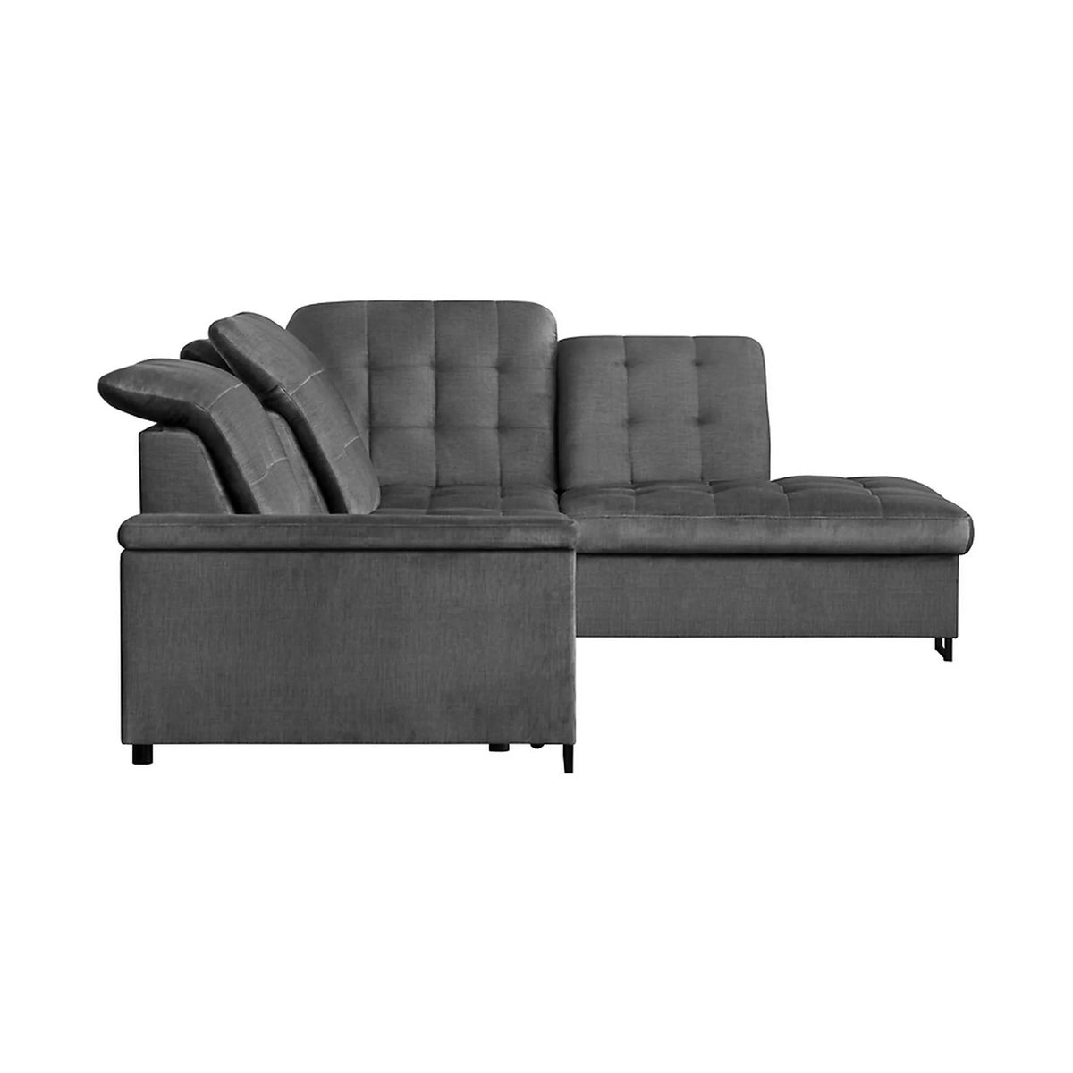 Coltar extensibil ARAGON, sezlong dreapta, stofa catifelata gri - Voss 15, cu lada depozitare, 270x230x150 cm