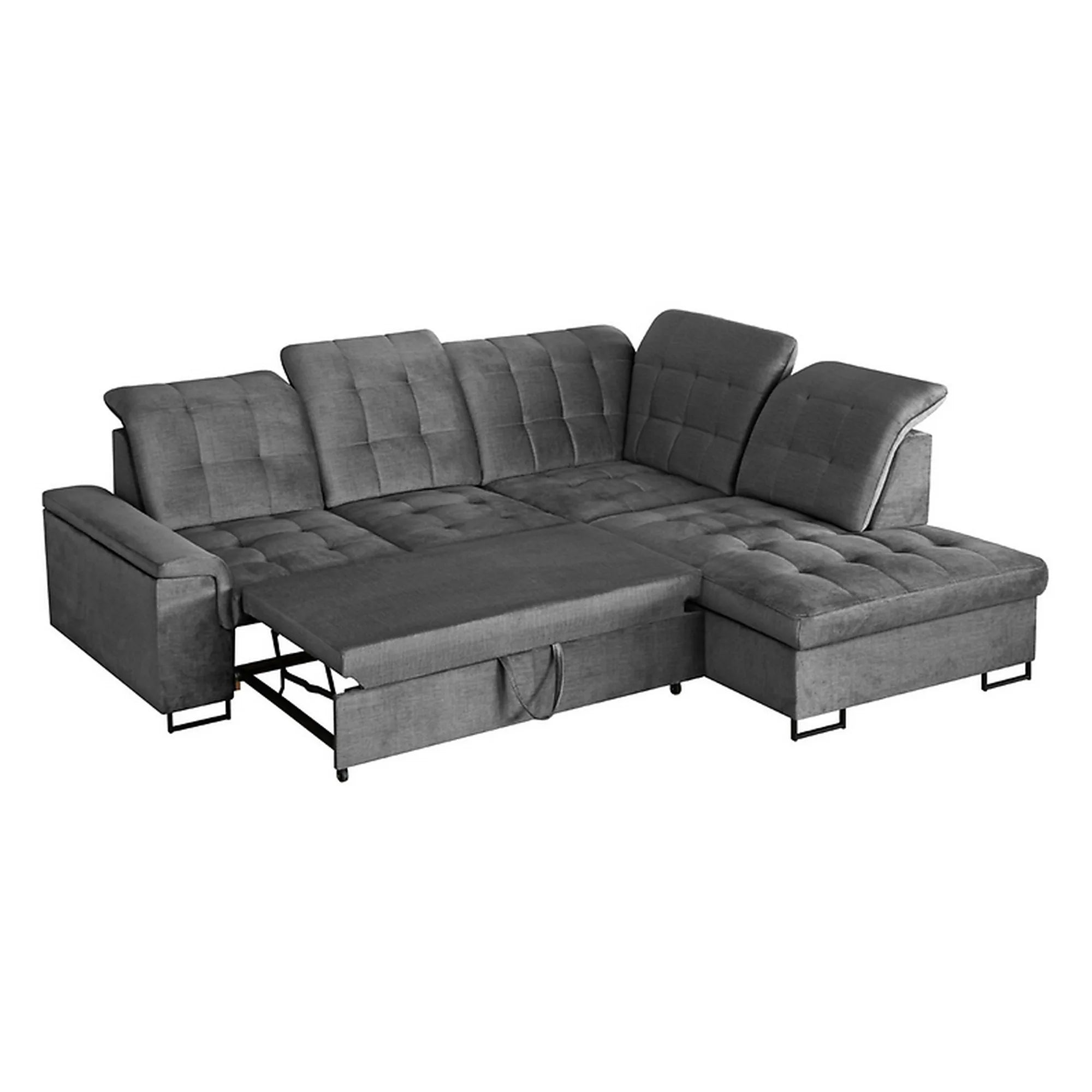 Coltar extensibil ARAGON, sezlong dreapta, stofa catifelata gri - Voss 15, cu lada depozitare, 270x230x150 cm