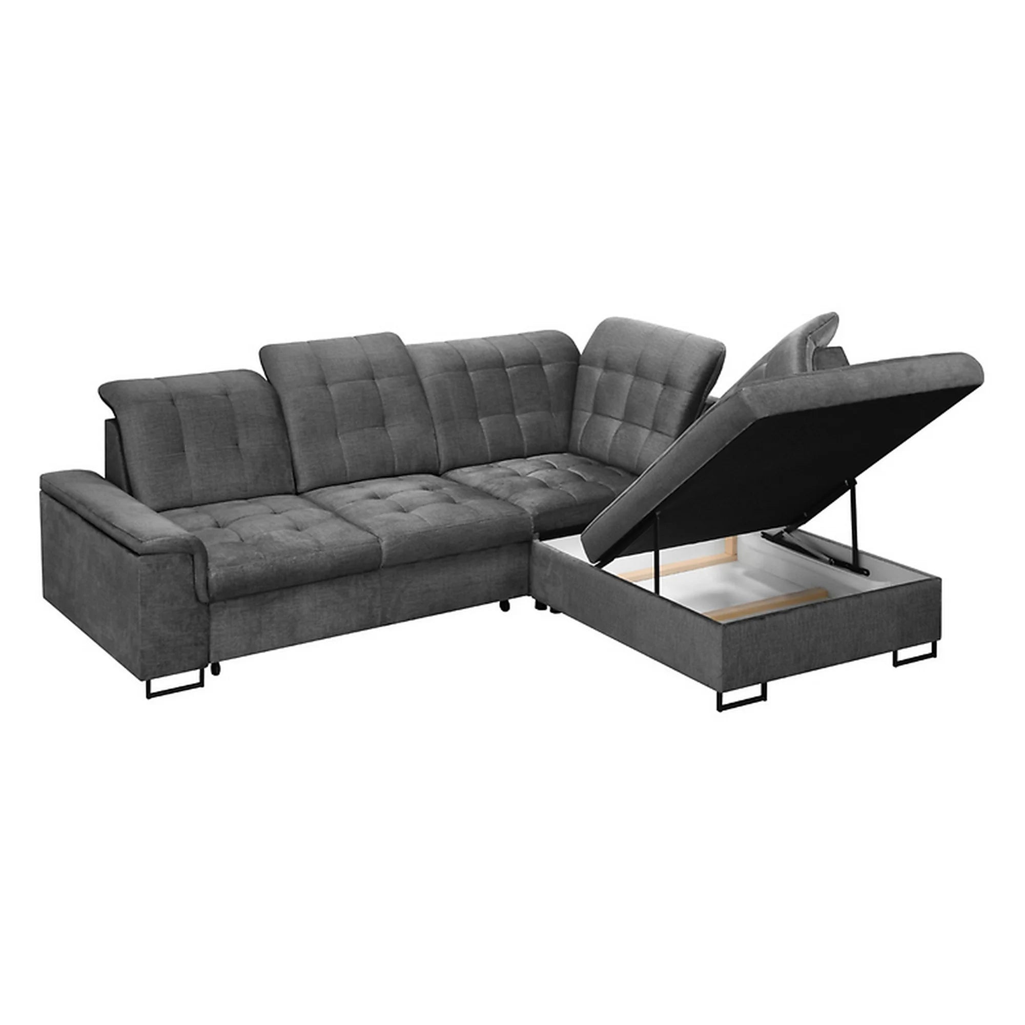 Coltar extensibil ARAGON, sezlong dreapta, stofa catifelata gri - Voss 15, cu lada depozitare, 270x230x150 cm