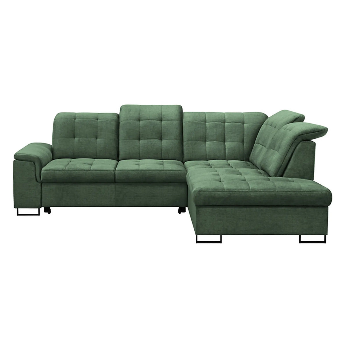 Coltar extensibil ARAGON, sezlong dreapta, stofa catifelata verde - Voss 77, cu lada depozitare, 270x230x150 cm