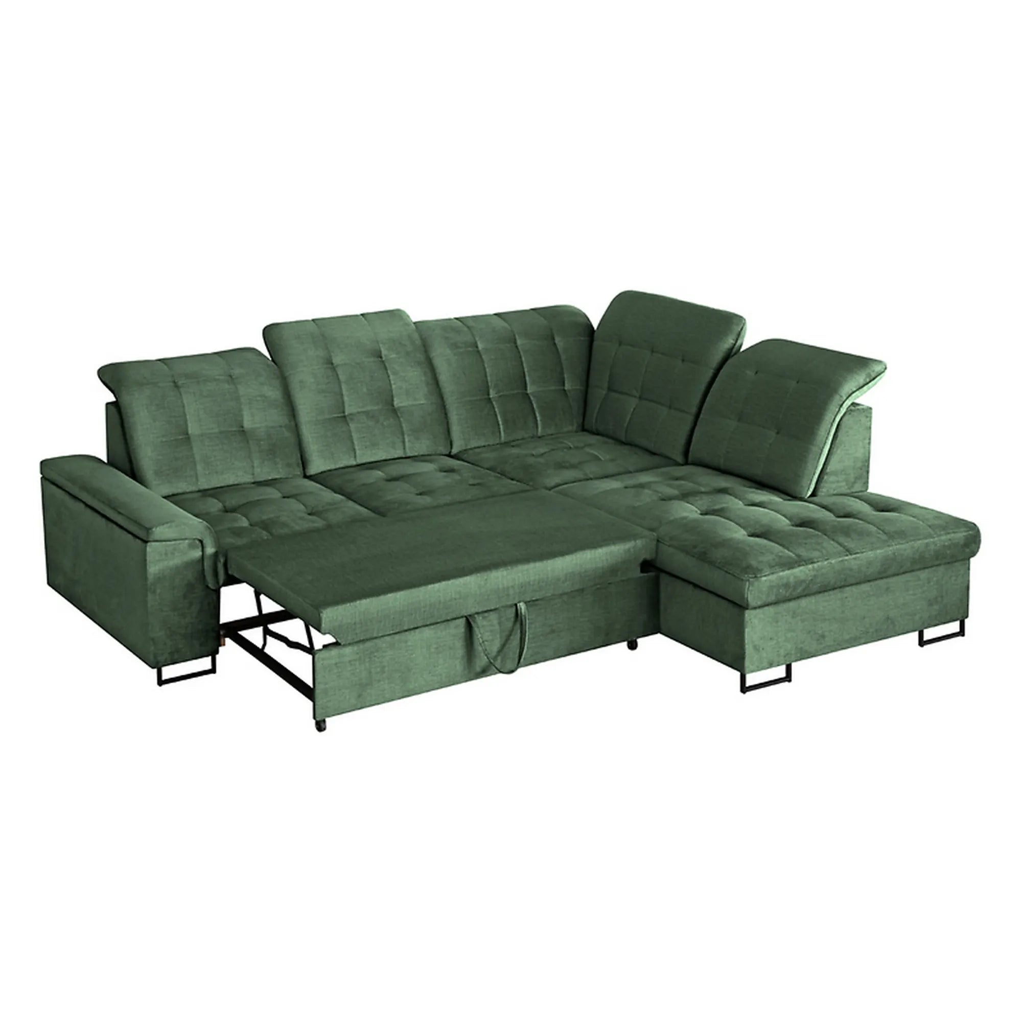 Coltar extensibil ARAGON, sezlong dreapta, stofa catifelata verde - Voss 77, cu lada depozitare, 270x230x150 cm