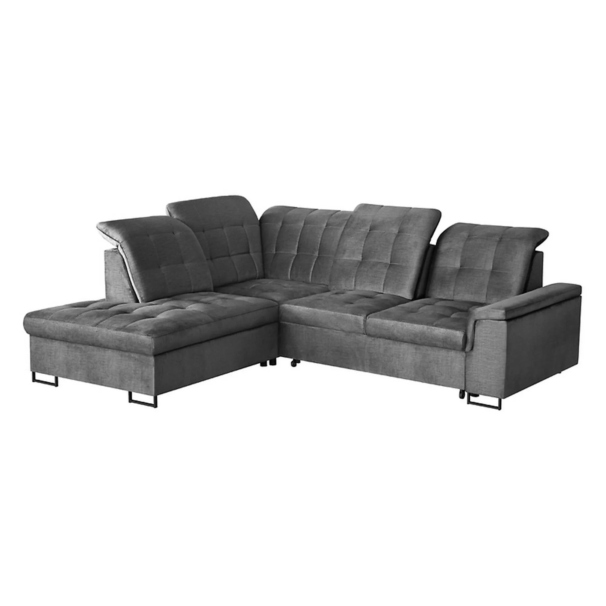 Coltar extensibil ARAGON, sezlong stanga, stofa catifelata gri - Voss 15, cu lada depozitare, 270x230x150 cm