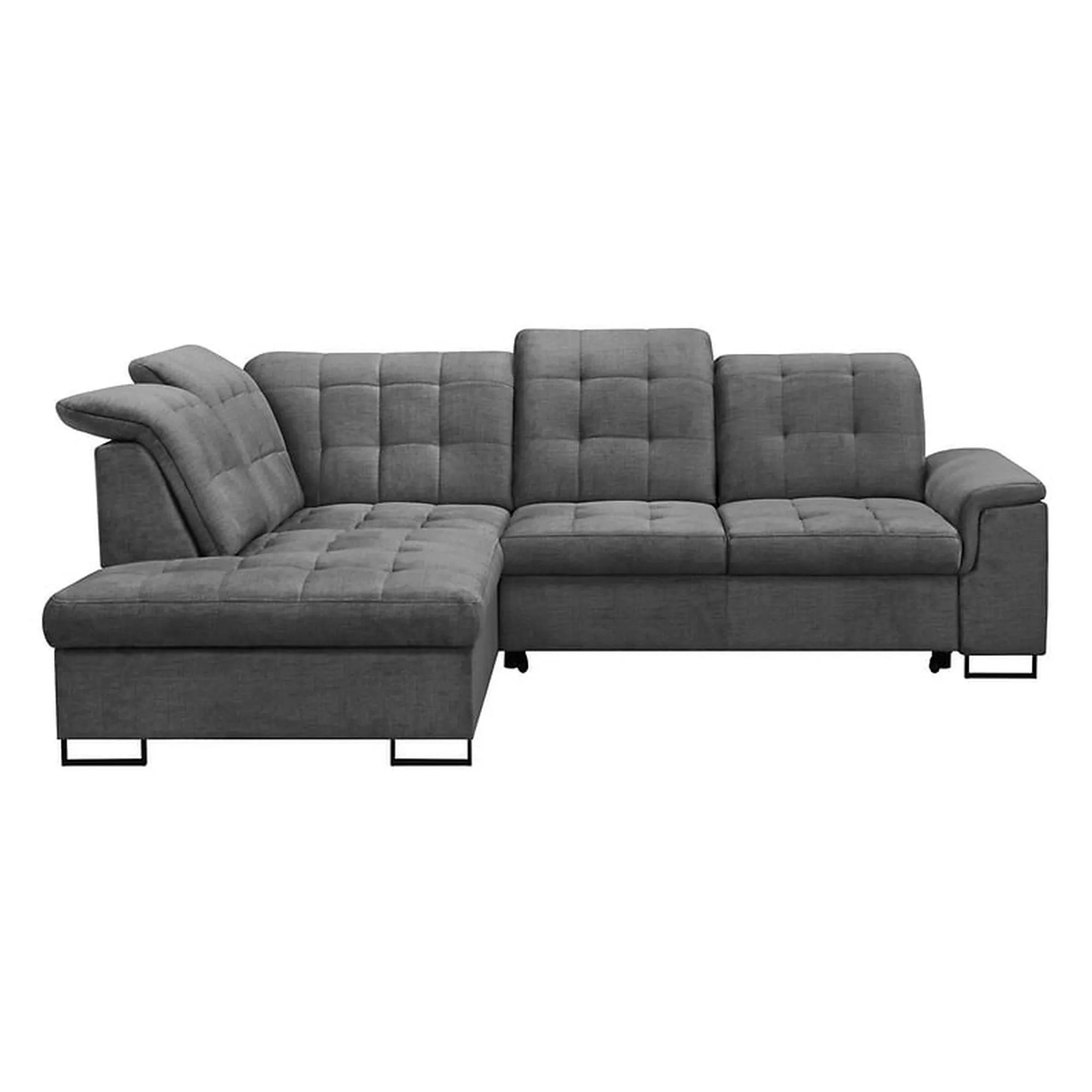 Coltar extensibil ARAGON, sezlong stanga, stofa catifelata gri - Voss 15, cu lada depozitare, 270x230x150 cm