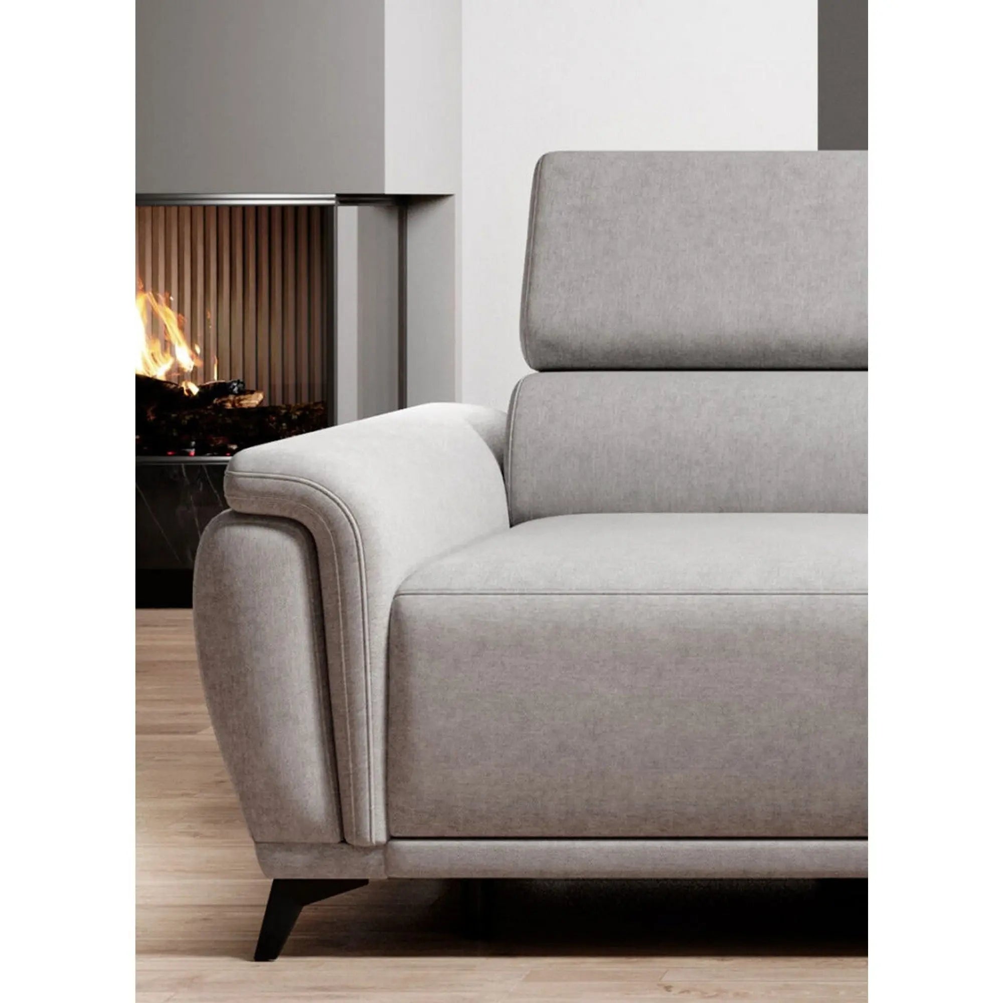 Coltar extensibil ATLANTA, sezlong dreapta, stofa catifelata albastru - Whisper 12, Gama Premium, cu lada depozitare si tetiere reglabile, 281x203x98 cm