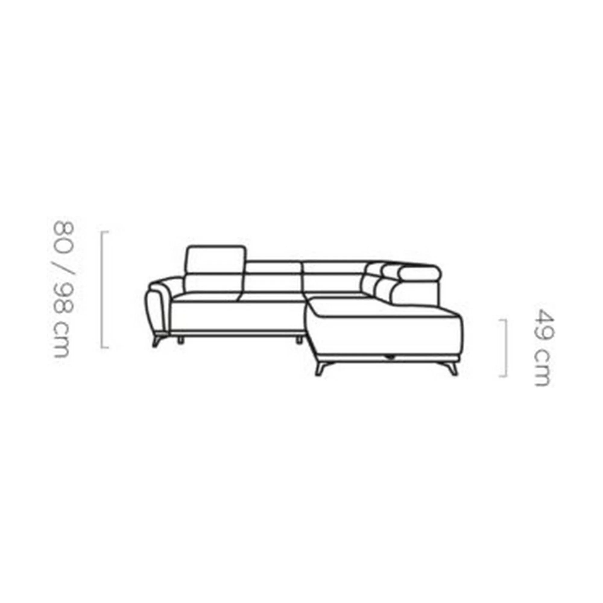 Coltar extensibil ATLANTA, sezlong dreapta, stofa catifelata gri - Riviera 91, Gama Premium, cu lada depozitare si tetiere reglabile, 281x203x98 cm